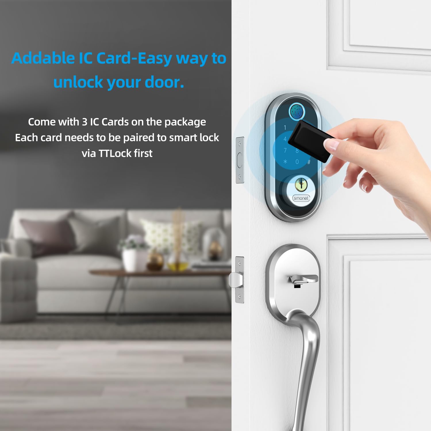 Smonet Smart Ic Cards, Fobs For Deadbolt Lock, 13.56Mhz Rfid Key Fob, Addable Ic Cards For Ttlock Smart Door Deadbolt, Keyless Entry Fobs For Door Lock - 3 Packs