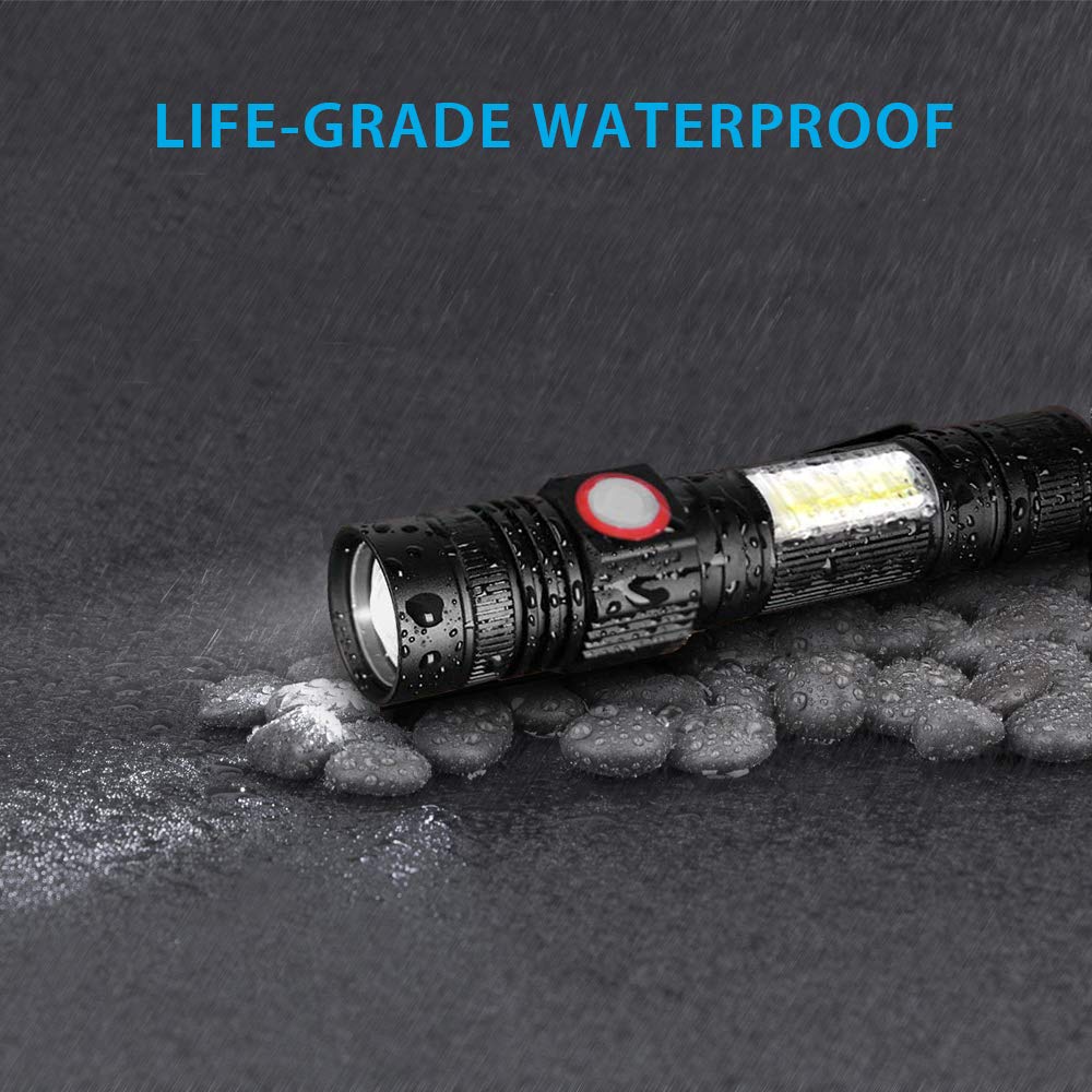 Itoncs Led Rechargeable, 2000 Lumens Super Bright Magnetic Flashlight With Cob Work Light, Waterproof, 4 Modes, Pocket Utility Flashlights For Outdoor Camping Emergency 2 Packs