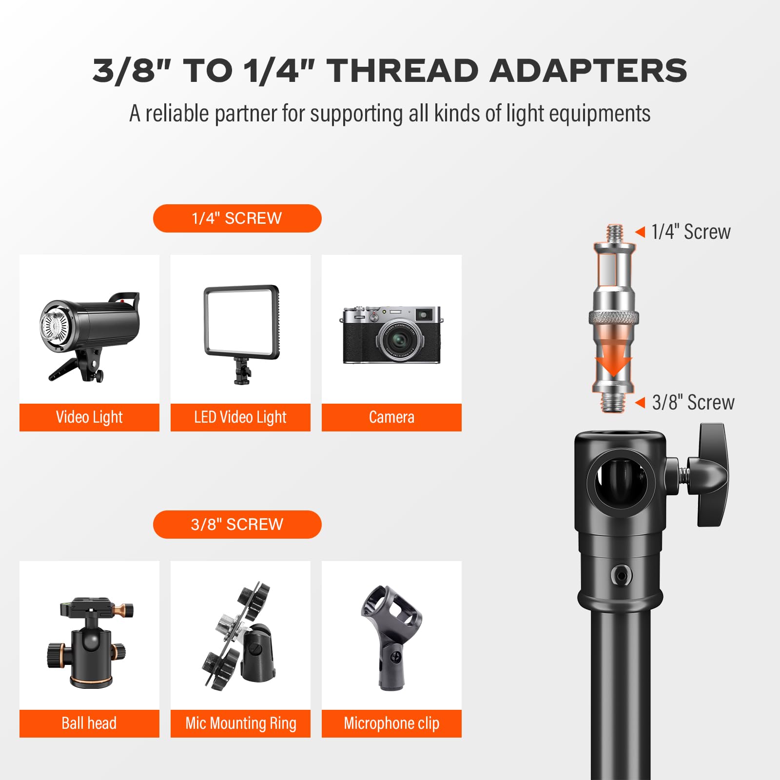 Godox Light Stand 112In/9.3' Photography Light Stand Heavy Duty With 1/4” To 3/8” Universal Screw Carry Bag Portable For Photography Studio Portrait Shooting