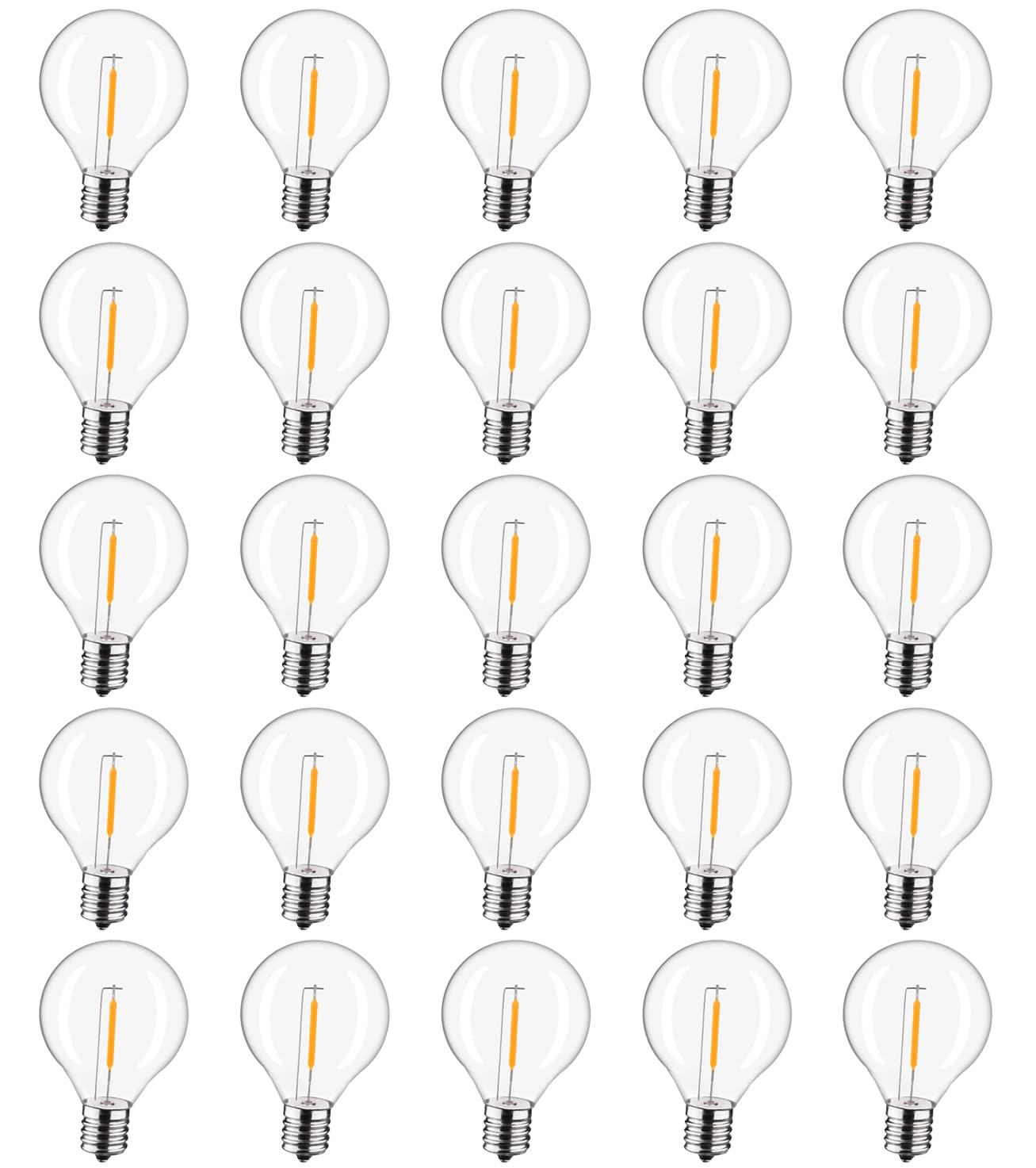 Lieidi 25-Pack G40 Led Replacement Light Bulbs, E12 Screw Base Shatterproof Globe Bulbs For Outdoor String Lights, 0.6Watt Equvalent To 5 Watt Incandescent Bulbs, Warm White 2200K
