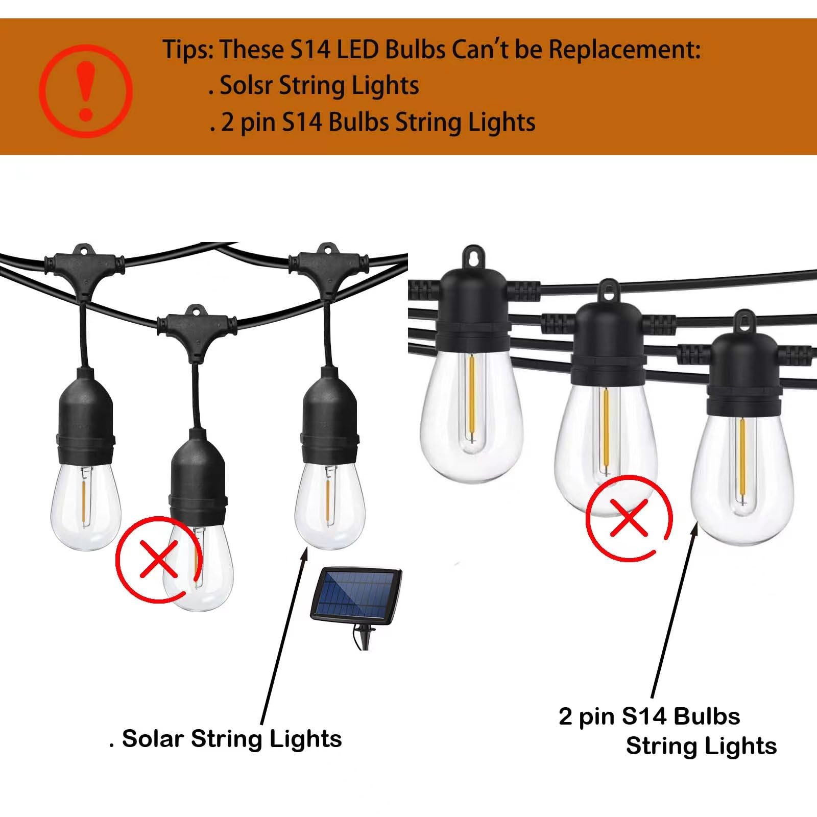 Abulber 25 Pack S14 Led Outdoor String Light Replacement Bulbs,Clear Plastic,Shatterproof,Waterproof.1 Watt To Replace 11 Watts Incandescent Bulb,120V 2700K E26,Warm White