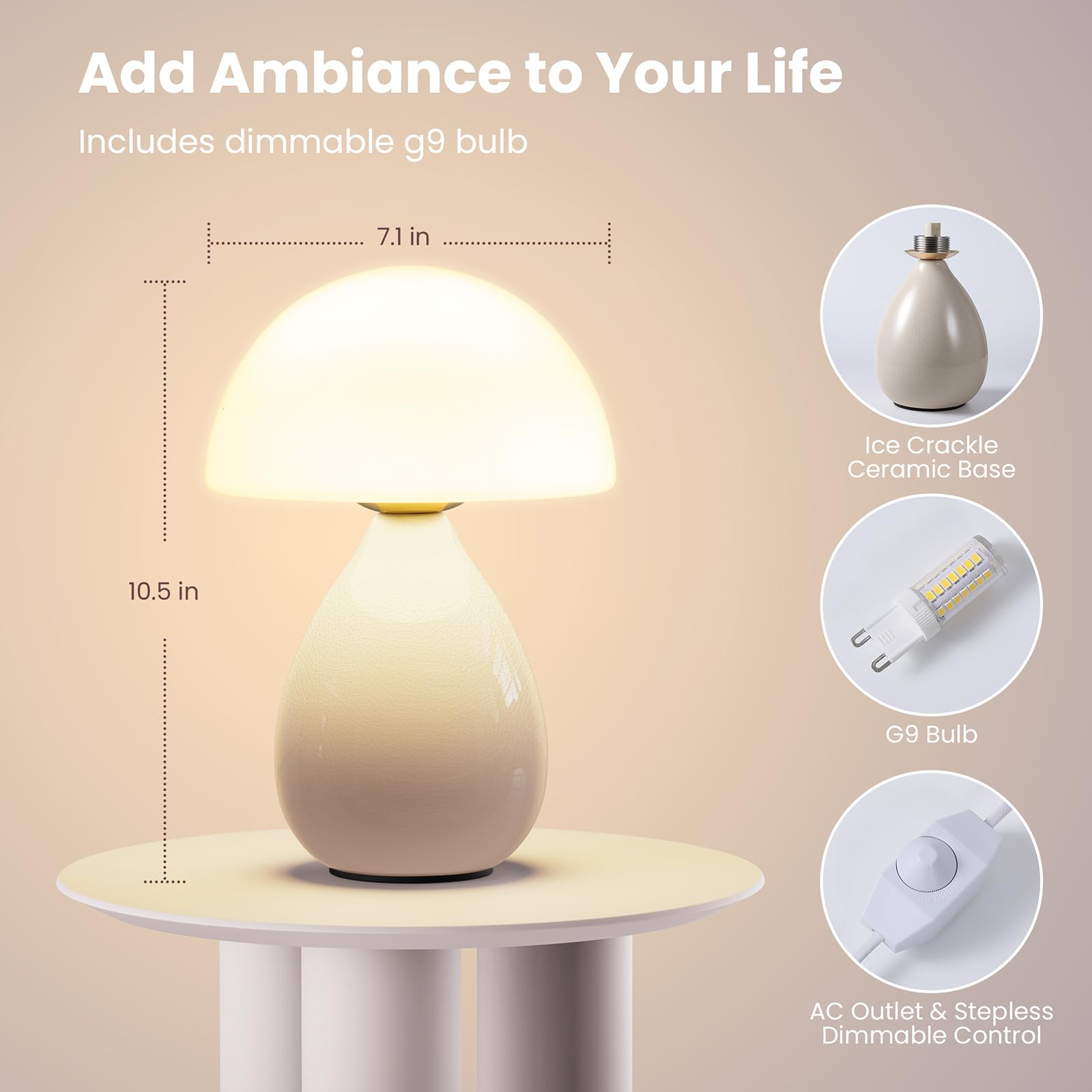 Vanbolon Mushroom Lamp Small Lamp, Mini Table Bedside Nightstand For Bedroom, Cute Night Light Dimmable Home Decor For Living Room Girl