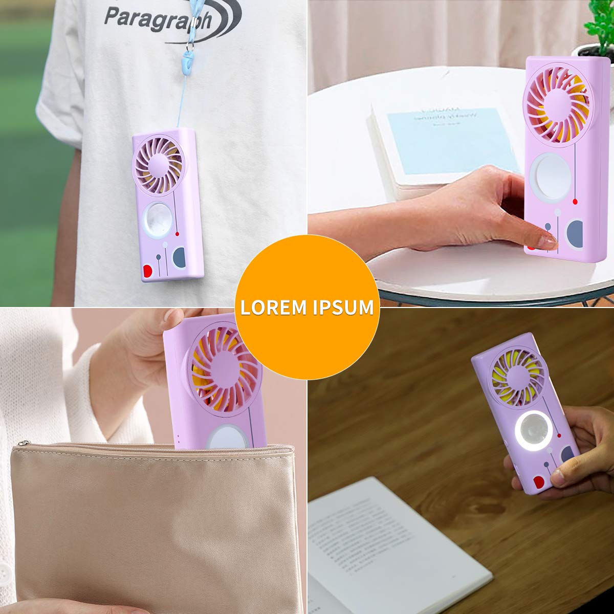 Handheld Mini Fan, 3 In 1 Makeup Mirror Fan, Usb Rechargeable Fan With Led Light Fragrance