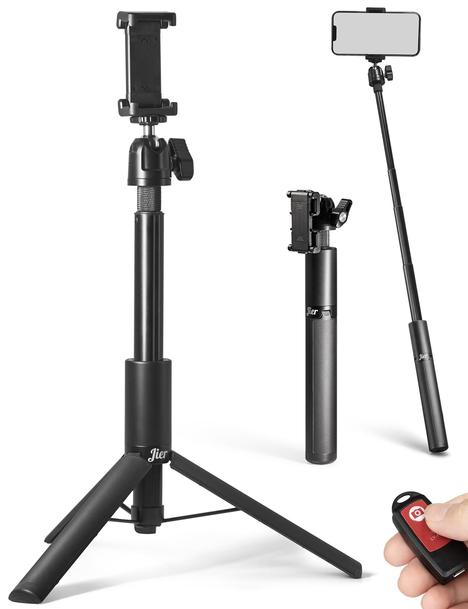 Jier 52" Lightweight & Portable Phone Tripod, Selfie Stick For Iphone With Remote, 360 Rotation Ball Head And Tripod For Iphone And Android Smartphone/Video Recording