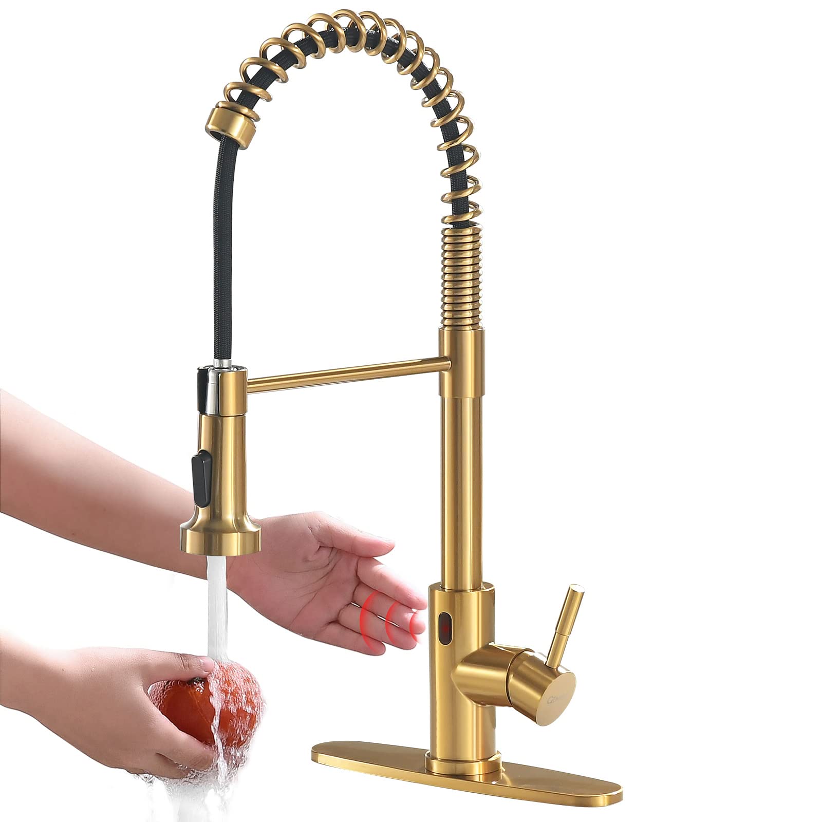 Gimili Gold Touchless Kitchen Faucet With Pull Down Sprayer Motion Sensor Smart Hands- Activated Single Hole Spring Faucet For Kitchen Sink