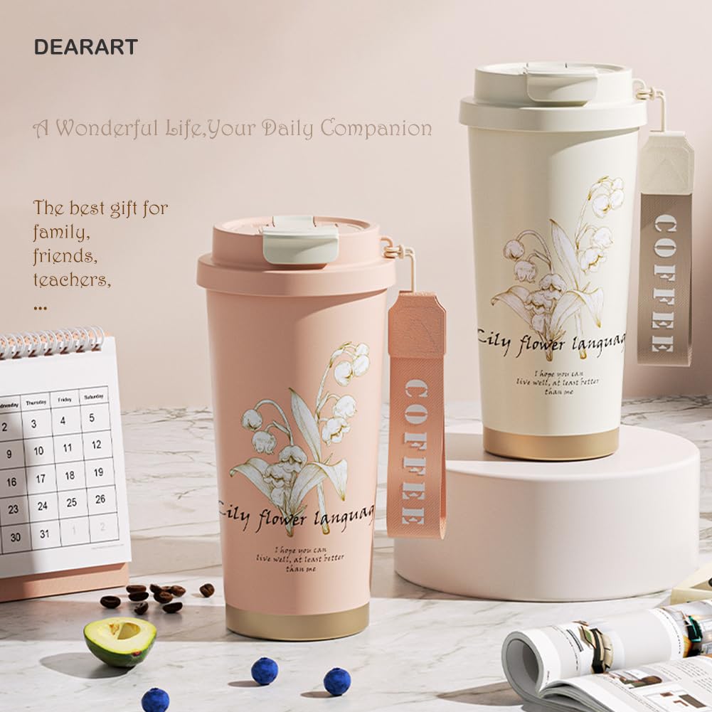 Dearart Beautiful Flower Insulated Water Bottle, Women Everyday Use, Direct Drinking Or Straw Use
