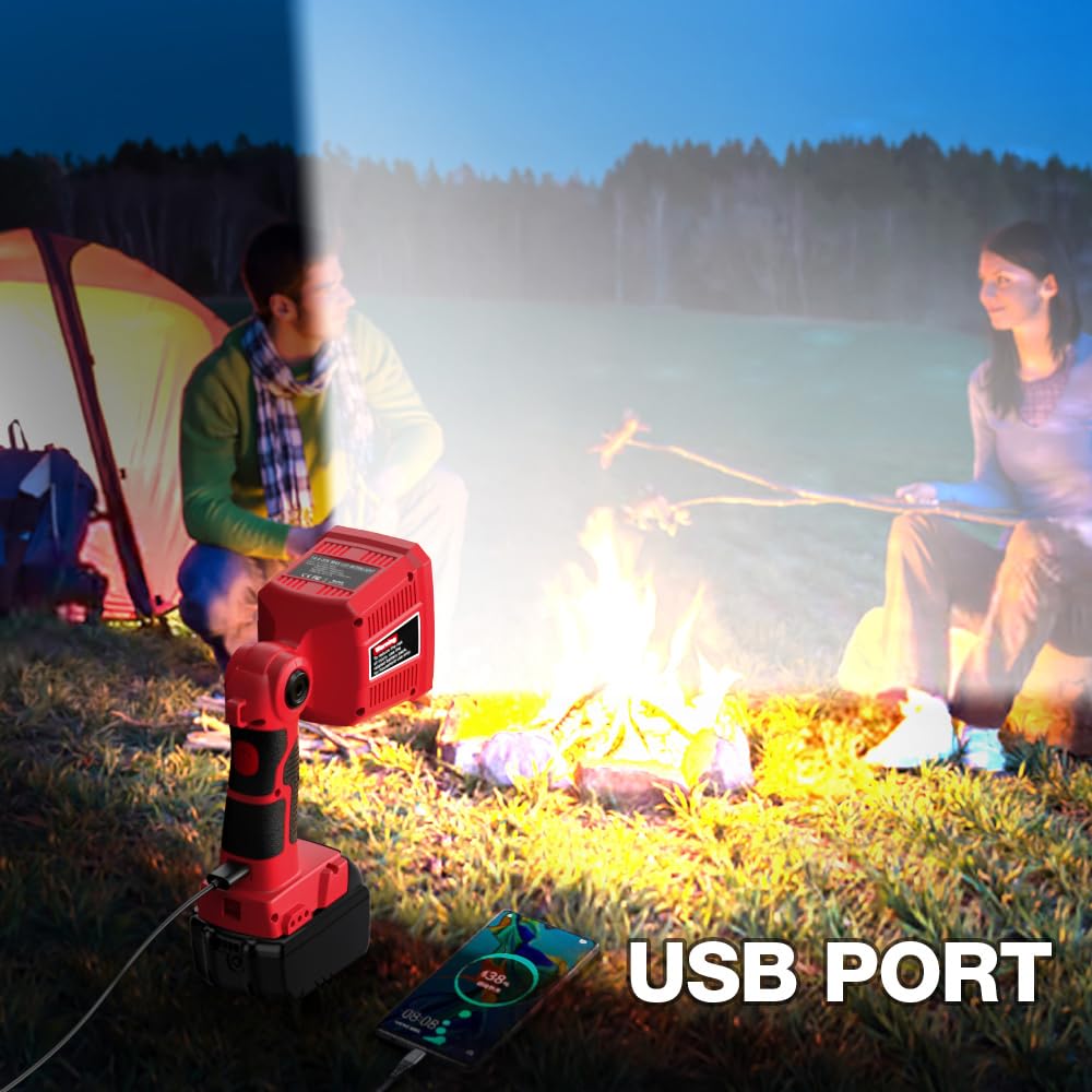 Dteztech 18W Flashlight For Milwaukee M18 18V Lithium-Ion Battery, 1250Lm Flashlight Floodlight With Usb Port, Jobsite Light Tool With 110 Degree Pivoting Head Led Work Light For Outdoor Camping