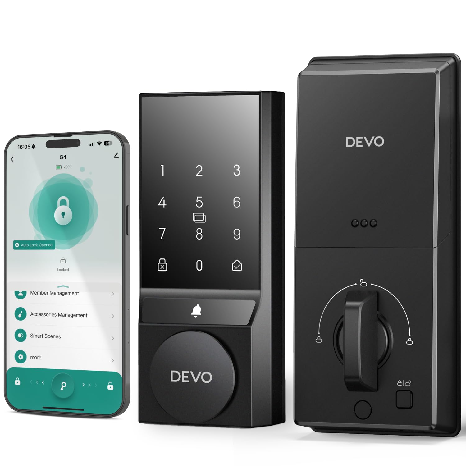 Devo G4 Smart Door Lock, 4 In 1 Keyless Entry Door Lock With Doorbell, Smart Deadbolt Lock For Front Door, App Control, Easy Installation, Ip54 Waterproof, Bhma Grade 3