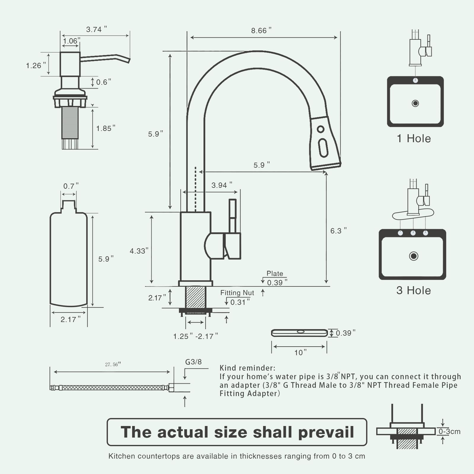 Ceihnau Kitchen Faucets With Soap Dispenser, Stainless Steel Kitchen Sink Faucet With Pull Down Sprayer, 3 Mode High Arc Brushed Nickel Single Hole Pull Out Faucet For Bar Laundry Rv Utility Outdoor