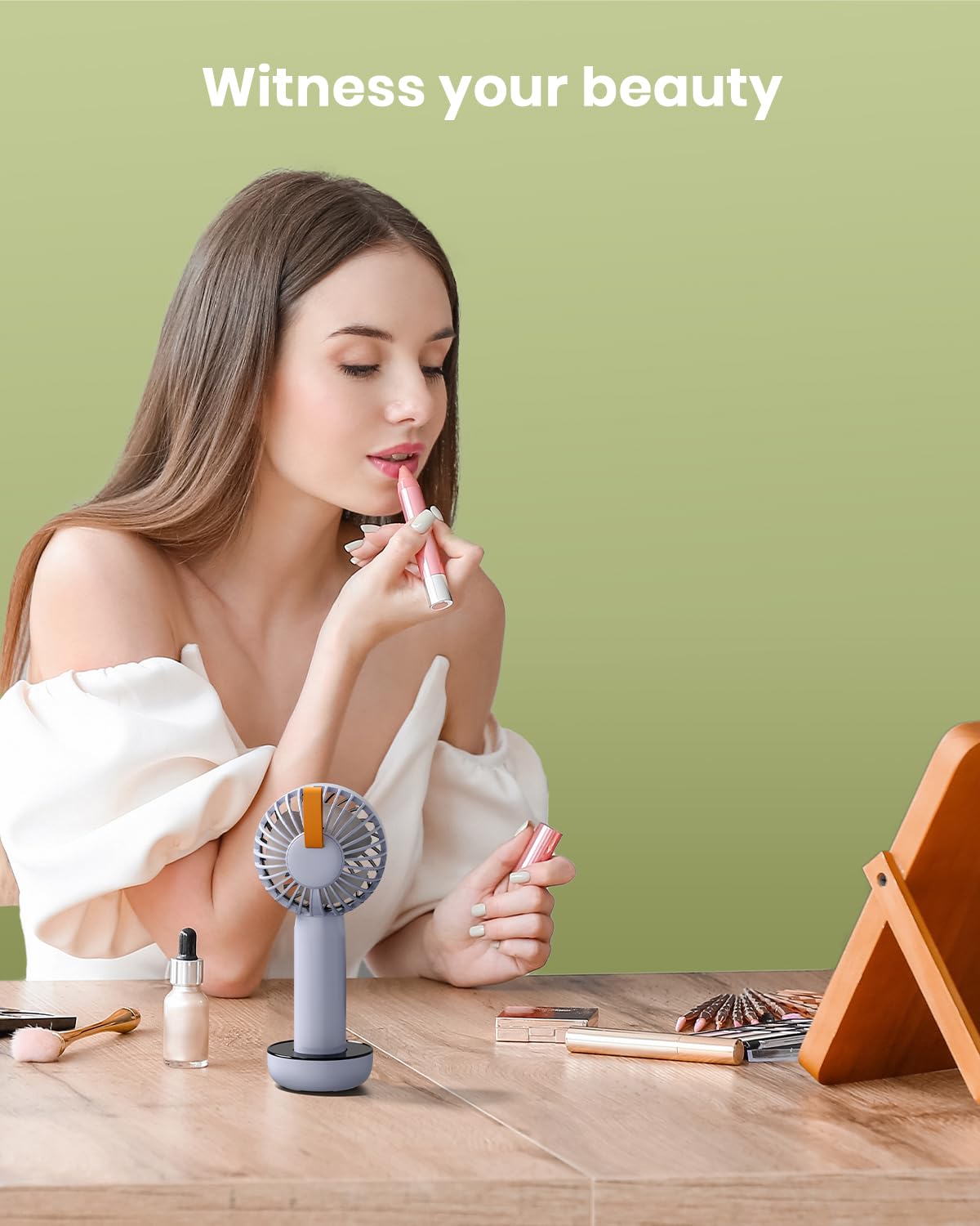 Retro Portable Fan, Mini Personal Handheld And Desktop With Base, 3 Powerful Speed, Usb Rechargeable