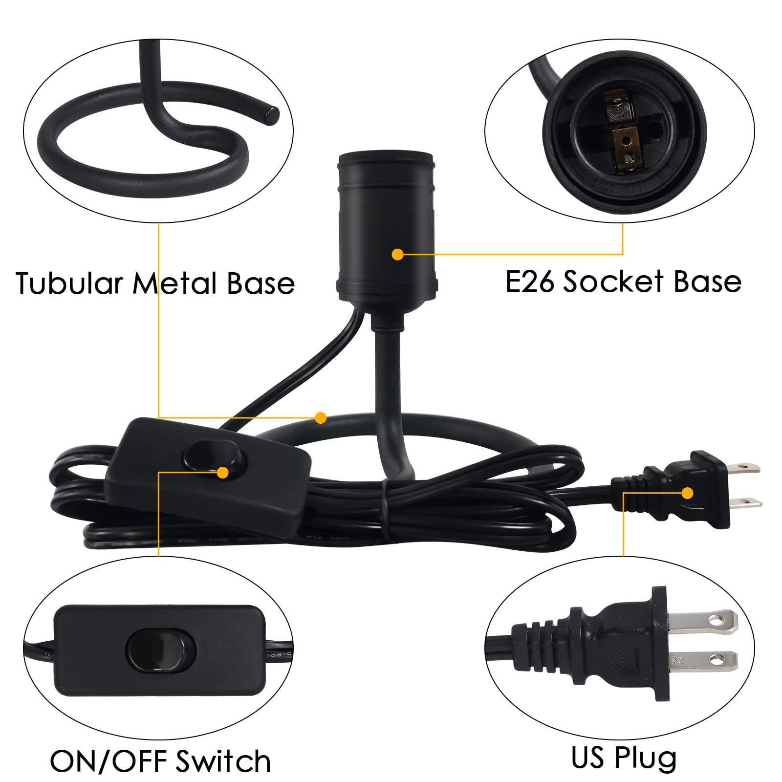 Bricosmocon Small Table Lamps For Bedroom Set Of 2, E26 Edison Desk Industrial Lamp Base Holder With Plug, Modern Black Metal Lamp, Cute Night Table Lamp For Nightstand, Bedside, Office, Living Room(No Bulbs)