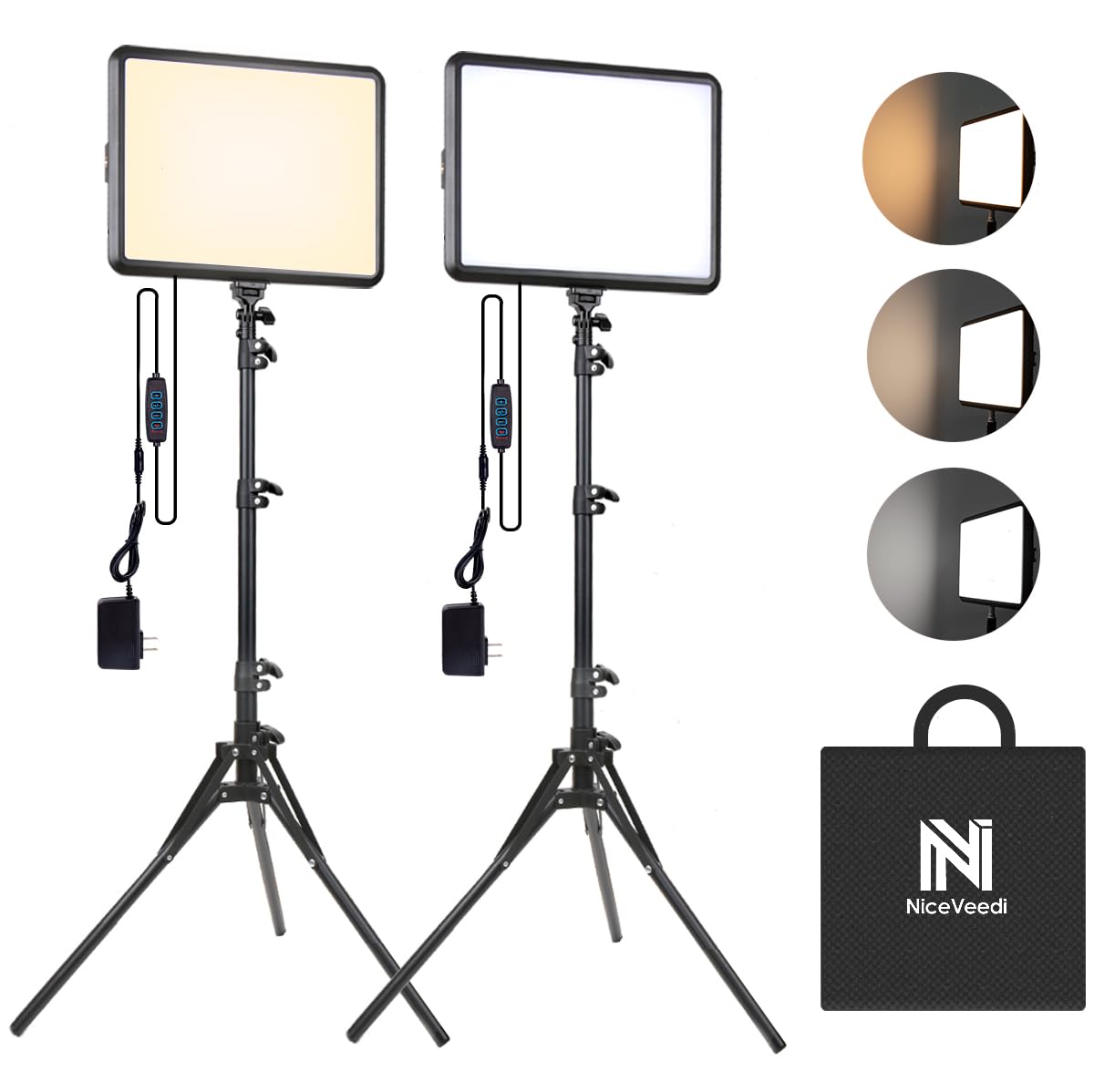Niceveedi 2-Pack Photography Lighting Kit, 22W Led Video Light Kit, 2900-7000K Dimmable Studio Light With Tripod Stand, 73" Stream Light For Video Recording