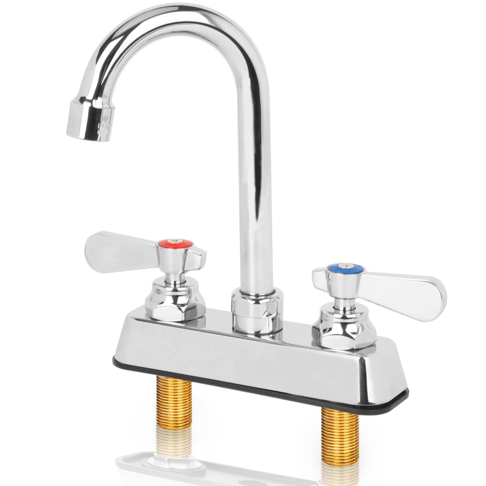 Zkdausdo Leak- Commercial Bar Sink Faucet 4" Center With Ceramic Valve, Deck Mount Hand Sink Faucet With 3-1/2" Gooseneck Spout, Dual Lever Handles, Brass Constructed, Commercial Grade