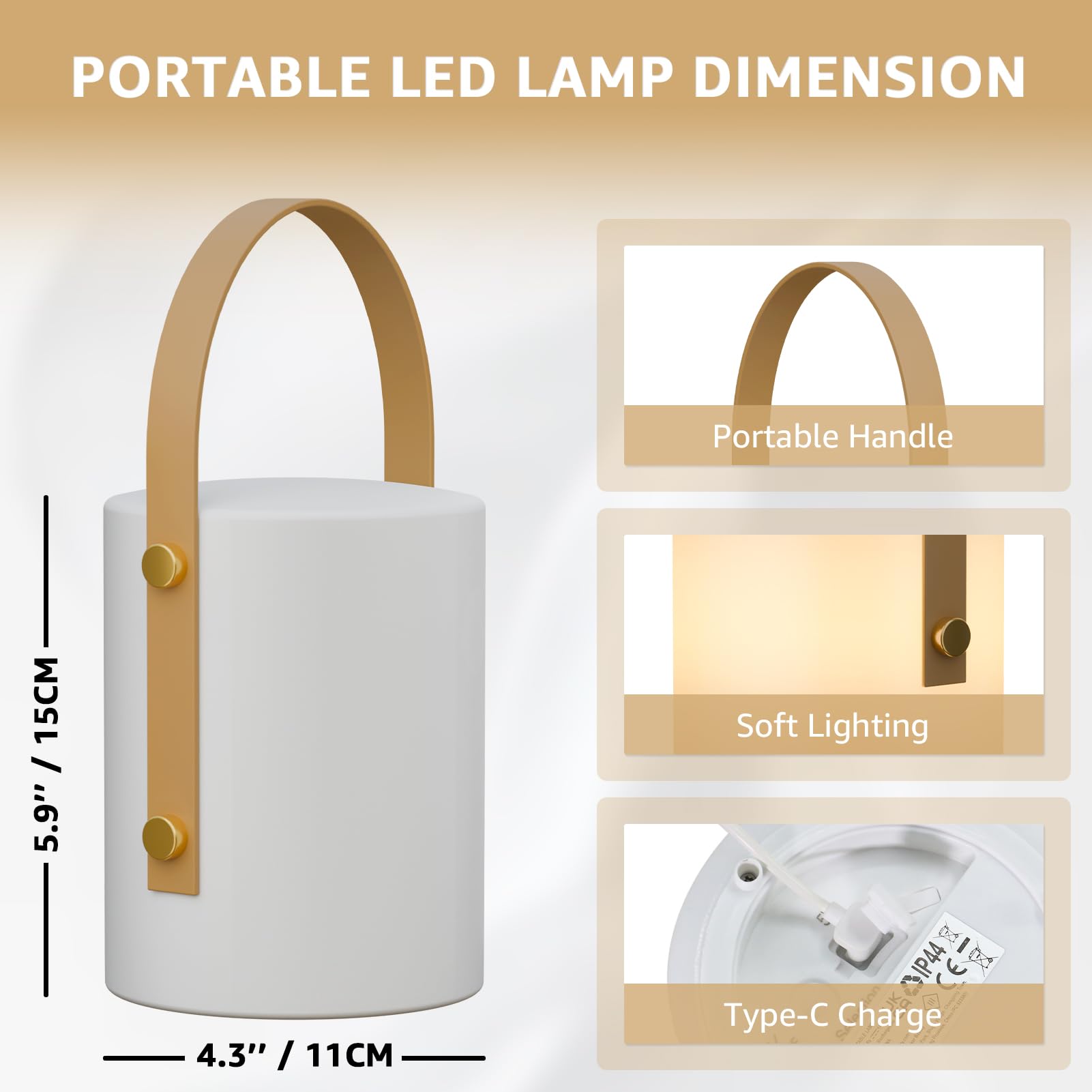 Uuffoo Outdoor Cordless Table Lamp Led Lantern Shower Lamp, Dimmable Rgb And Warm White For Patio, Camping, Restaurant, Bathroom