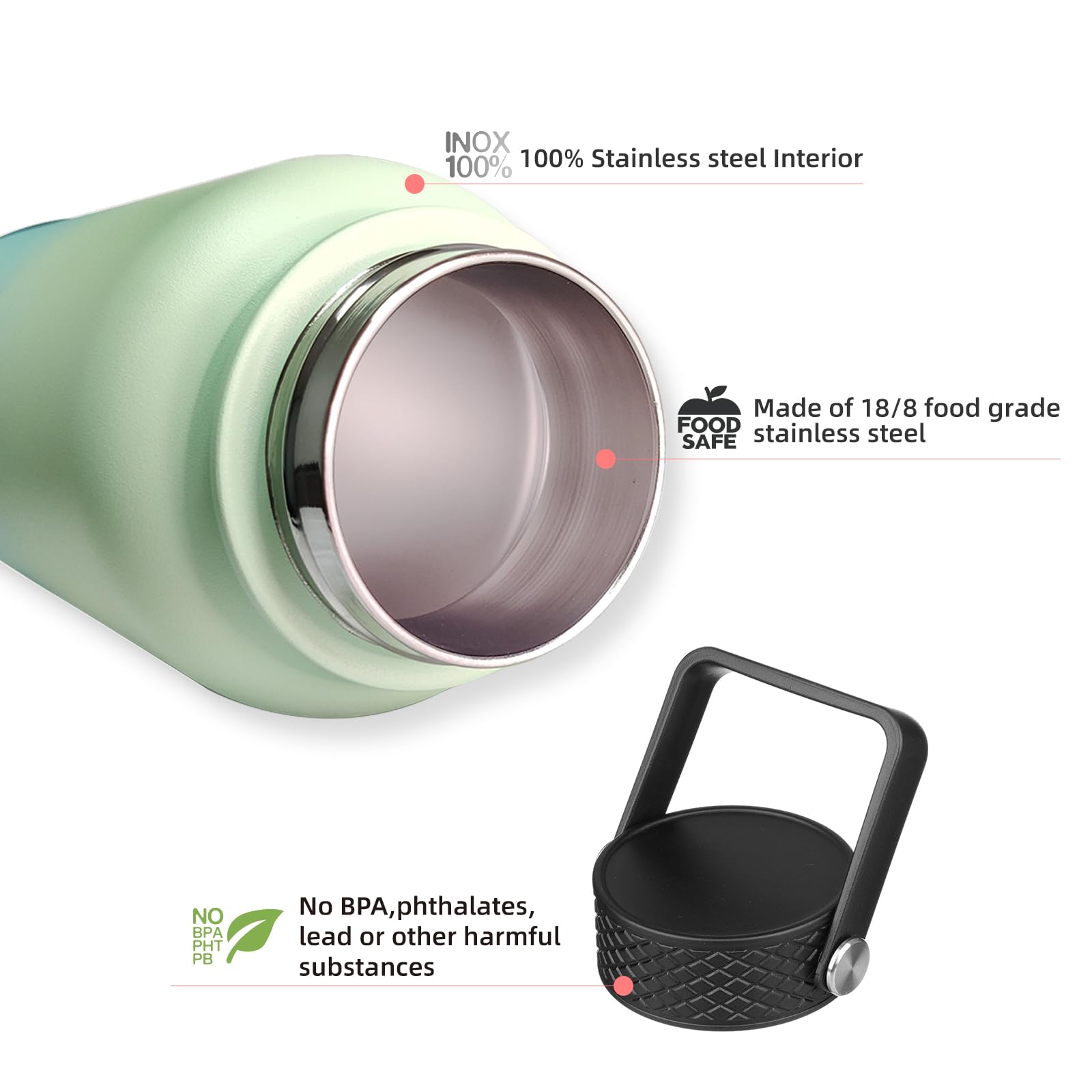 Bjpkpk Insulated Water Bottles With Straw Lid, 40Oz Stainless Steel Water Bottles With 3 Lids