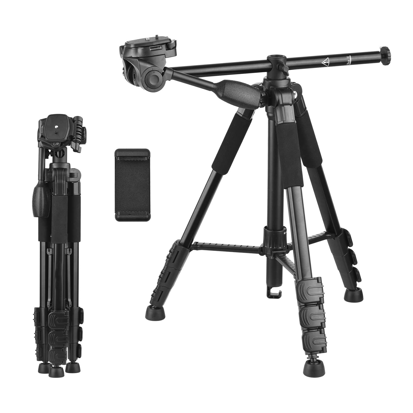 Andoer 157 Cm Tripod, Camera Tripod With 90 Degree Centre Columns, Aluminium Photo Tripod With Monopod, 360 Degree Ball Head, 1/4 Inch Screw Connection, Phone Clamp, Carry Bag, 5 Kg / 11 Lbs Load