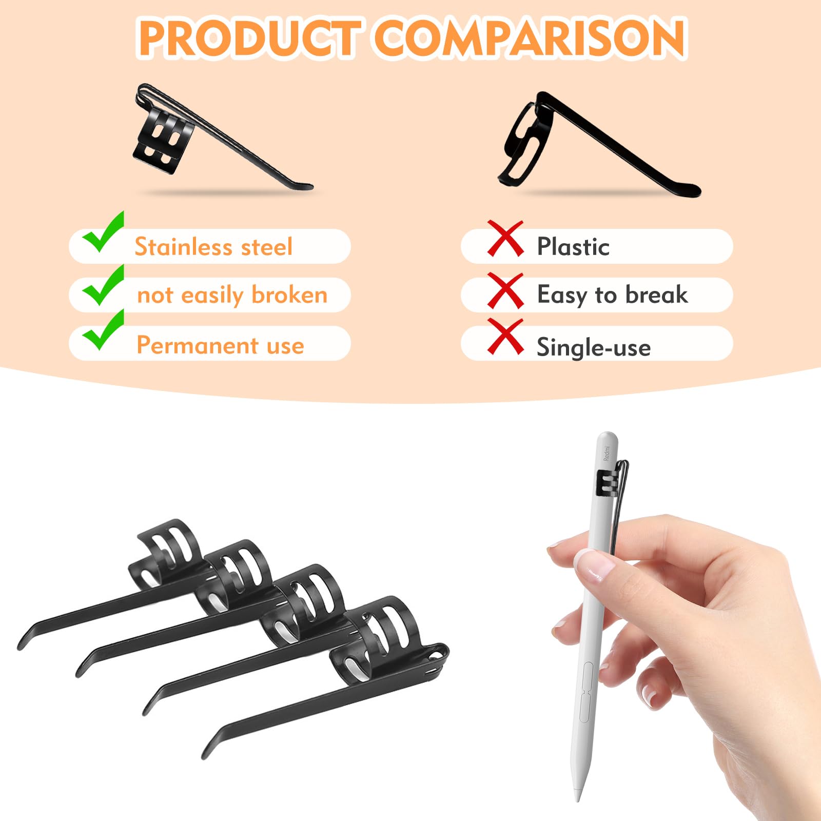 Hrxms 20 Pieces Replacement Flashlight Clip For Removable Accessories, Black Pocket Clip, Pen Clip, Durable、Lightweight、Portable