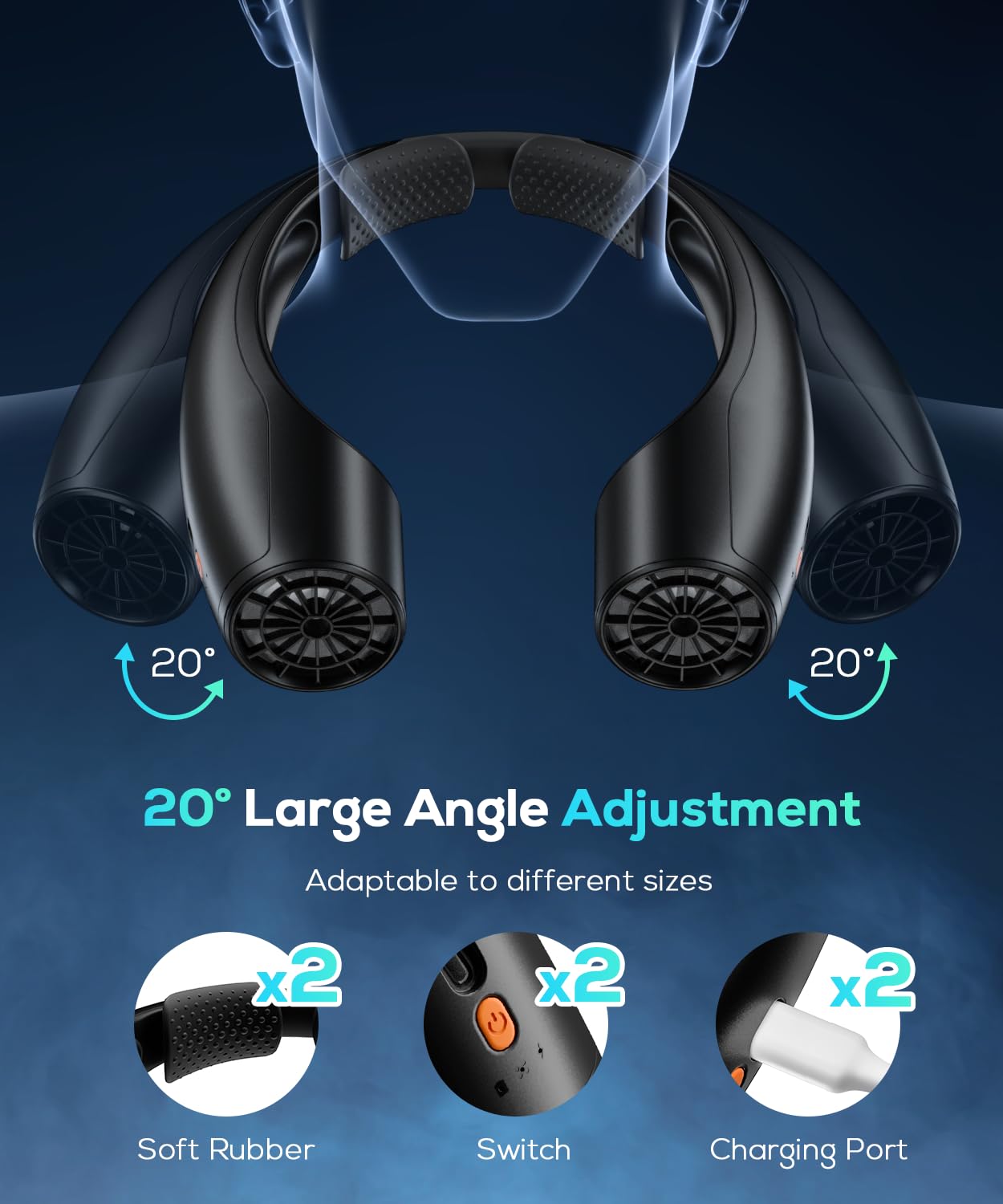 Portable Neck Fan 2 Pack, Hands-Free Wearable Personal Fan, 360° Cooling, 4 Speeds, 8000 Mah Battery