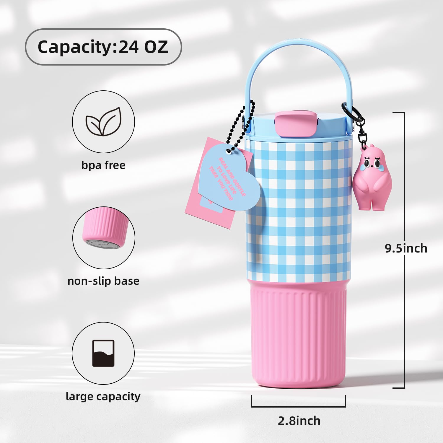 24 Oz Leak Proof Stainless Steel Tumbler With Straw, Insulated Portyable Water Bottle With Lid