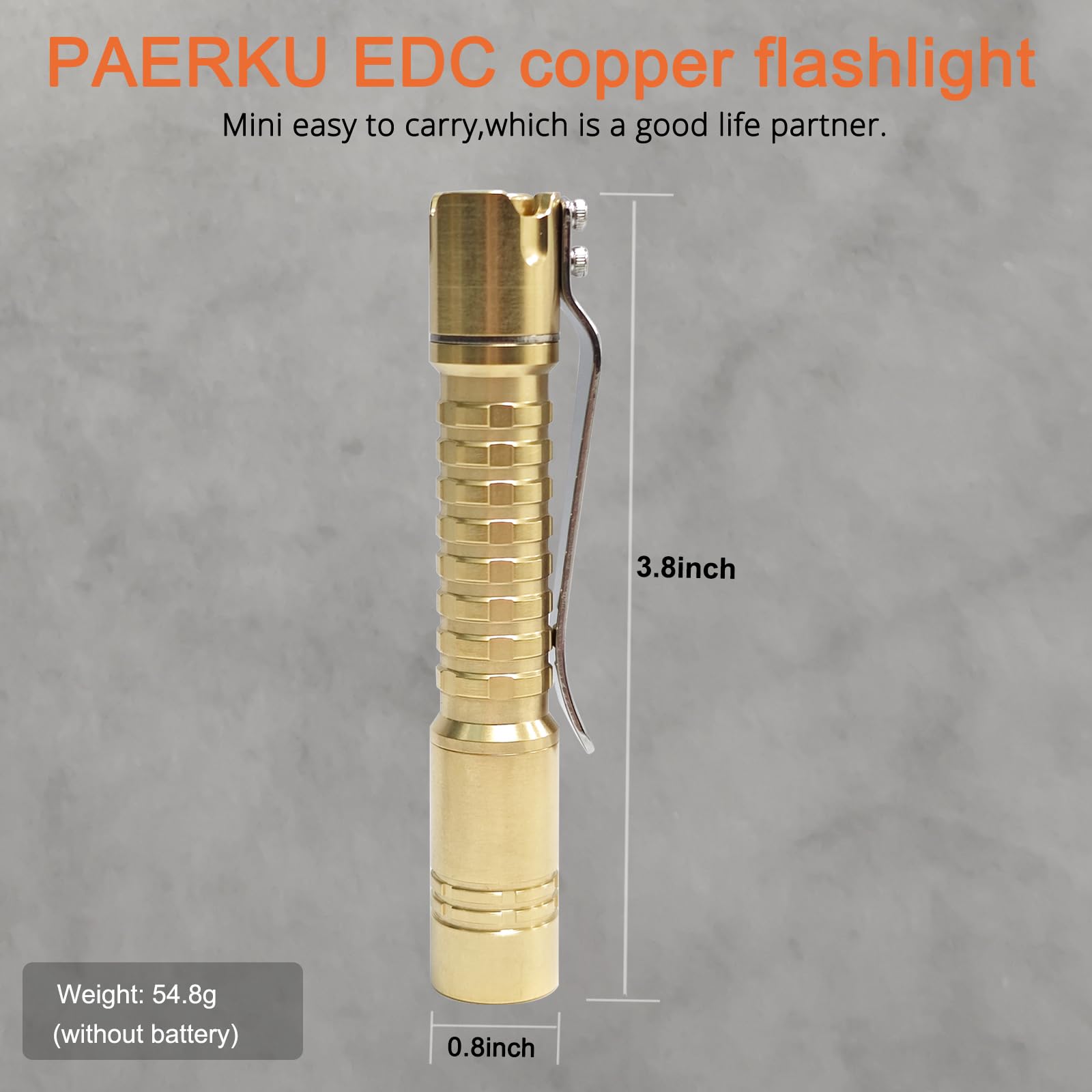 Paerku Pineapple Mini Flashlight,Nichia 519A R9080 4000K Aaa Small Led Copper Flashlight By Reylight For Outdoor, Power Outage Lighting, Emergency Lighting, Without Batteries-Brass