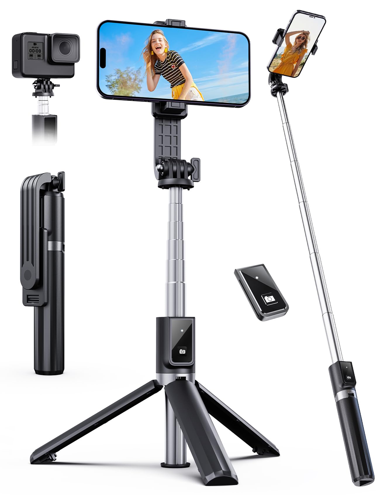 Anxre Selfie Stick Tripod With Remote, Extendable 360° Rotatable Selfie Stick, 41.7" Phone Tripod Stand For Cell Phone Filming Compatible With Iphone Samsung Android Smartphone Gopro