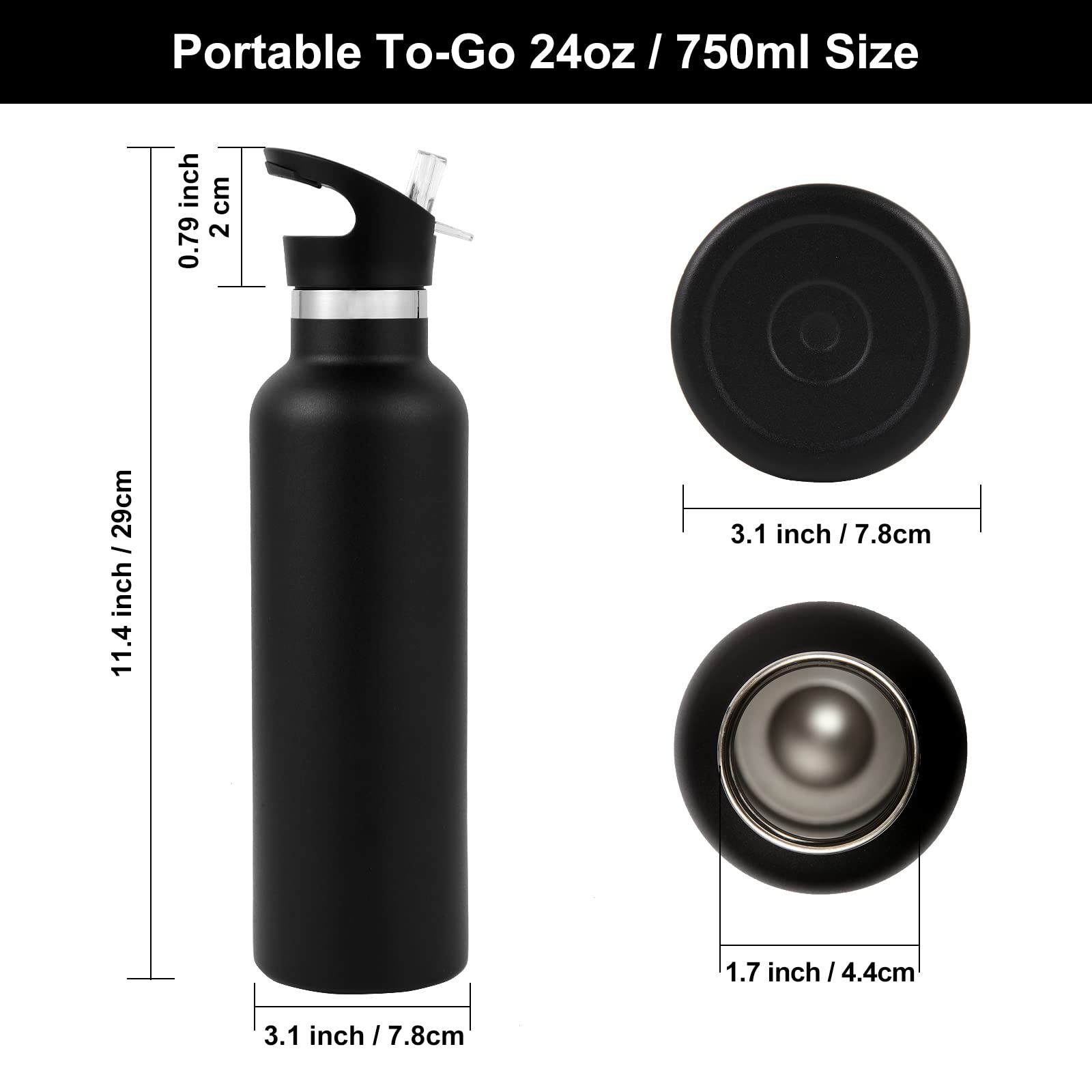Neihepal 24Oz Insulated Water Bottles Bulk 8 Pack,Stainless Steel Double Wall Sport Bottle