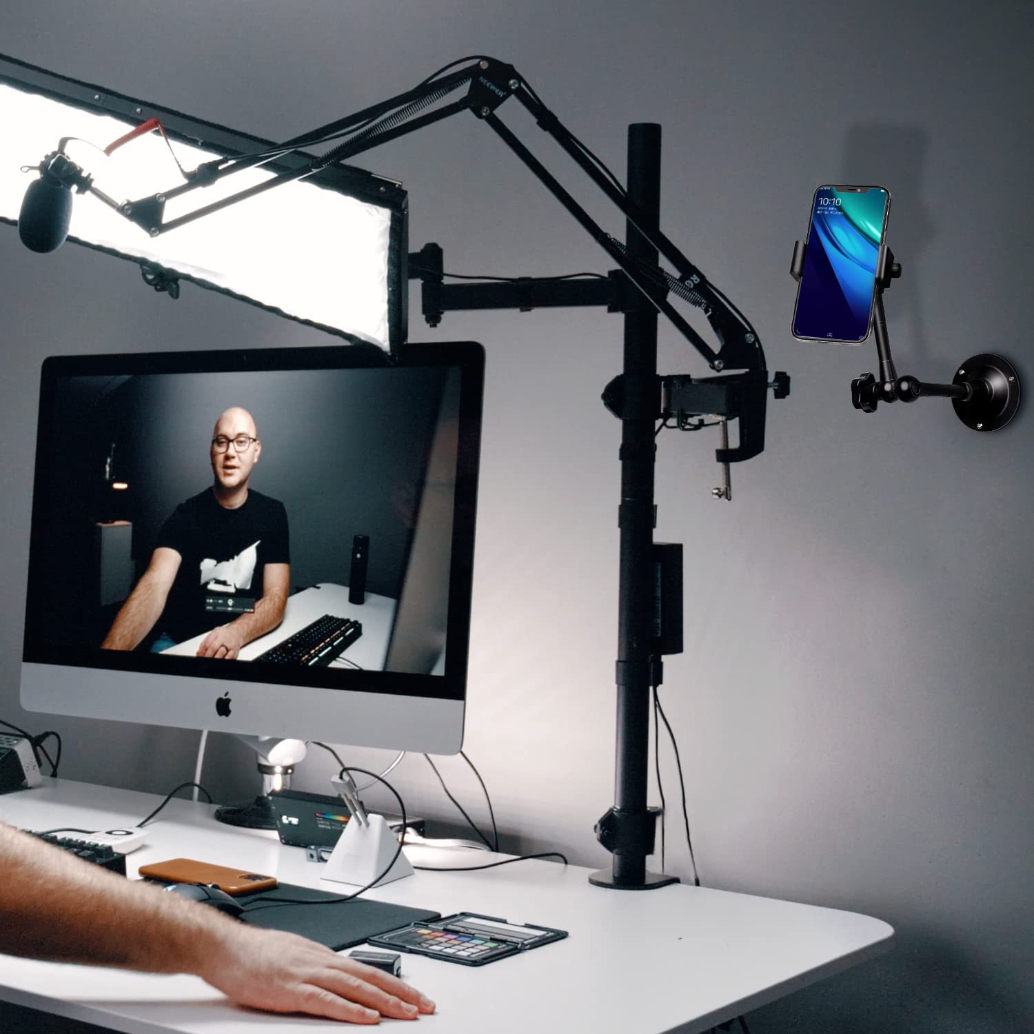 Uyodm Phone Wall Mount Holder Bracket Magic Arm And Clamp, Compatible With 3.5-6.7'' Iphone/Samsung Galaxy/Nexus/Htc/Lg Most Mobile Cell Phone Smart Phones And Gps Up To 4" Wide( Version)