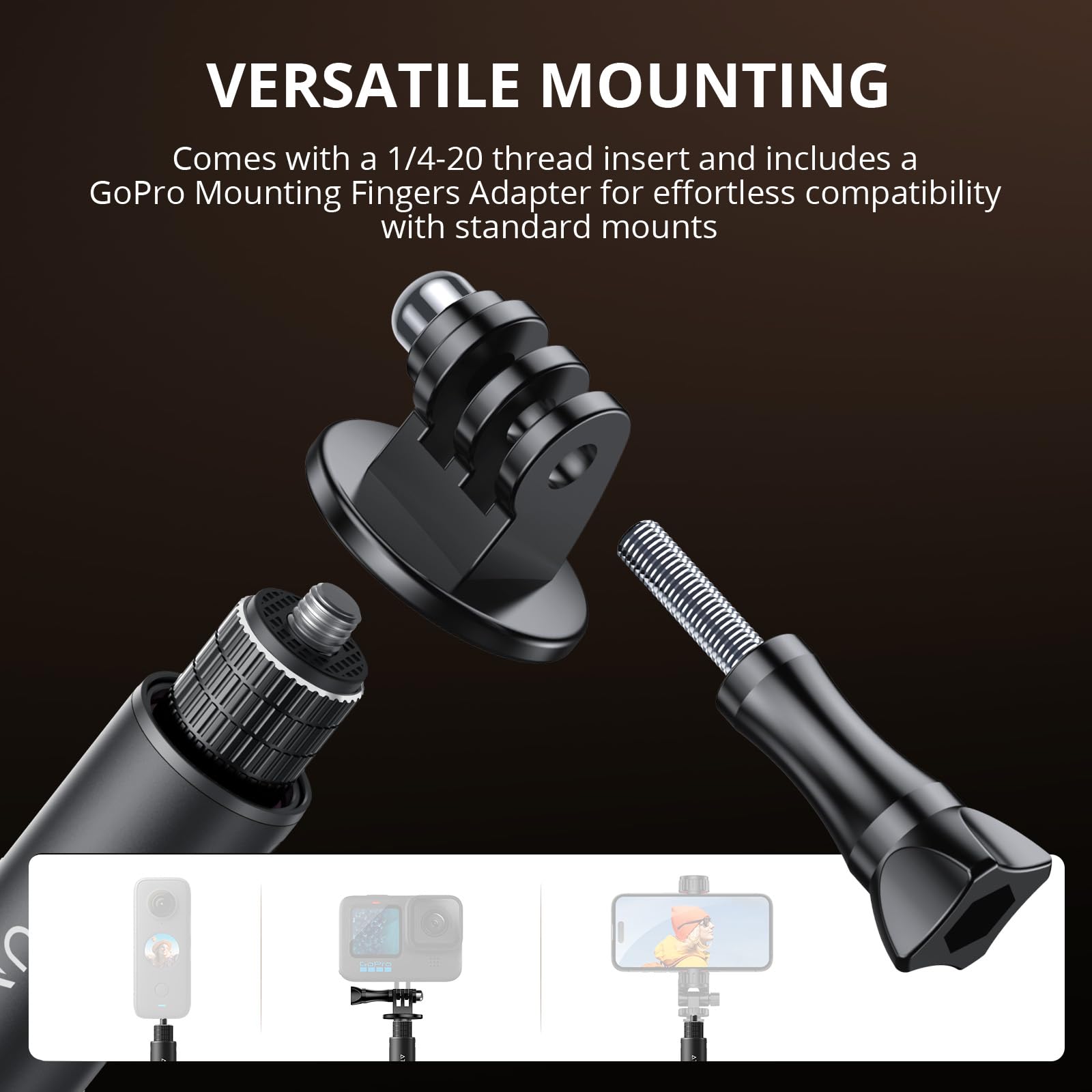 Atumtek 45" Invisible Selfie Stick, 1/4" Extended Monopod Pole, Solid And Compact Design For Insta360, For Gopro, Dji, Action Camera (Buckle Mount For Gopro And Wrist Strap Included)