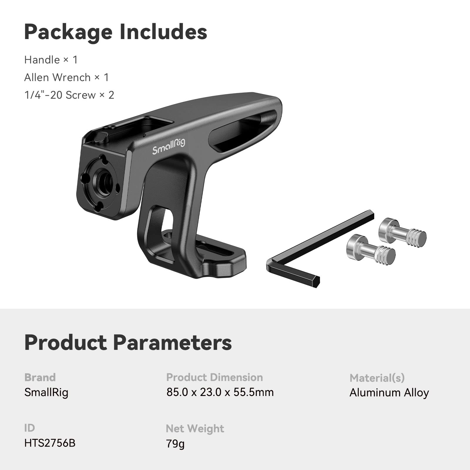 Smallrig Mini Top Handle For Lightweight Vlogging Cameras With 1/4"-20 Screws - Hts2756