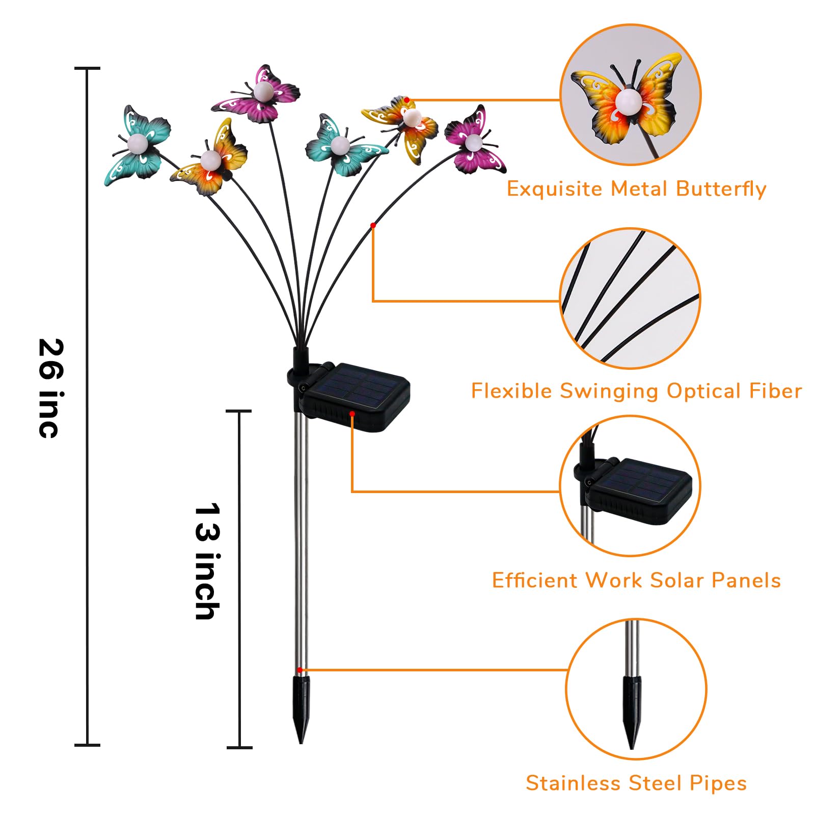 Aveki Solar Garden Lights, 2 Pack 12 Led Metal Iron Color Changing Swaying Butterfly Solar Landscape Lights Ip65 Waterproof Outdoor Decorative Lights For Yard Patio Lawn Pathway Gift (2 Pack)