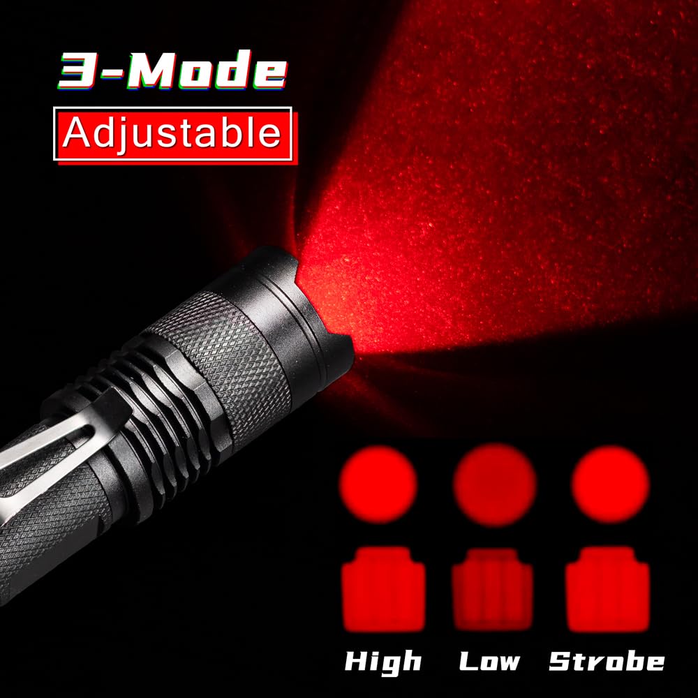 Raysoar 4 Pack Red Light Flashlight, 3 Modes Red Lde Flashlight Red Flashlight For Astronomy, Night Observation And Outdoor Activities