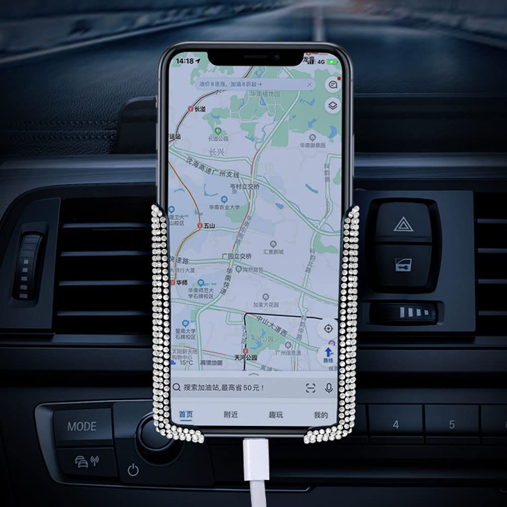 Suncaraccl Bling Car Phone Holder, 360 Degrees Adjustable Crystal Auto Car Mount Phone Holder For Dashboard,Windshield And Air Vent (White)