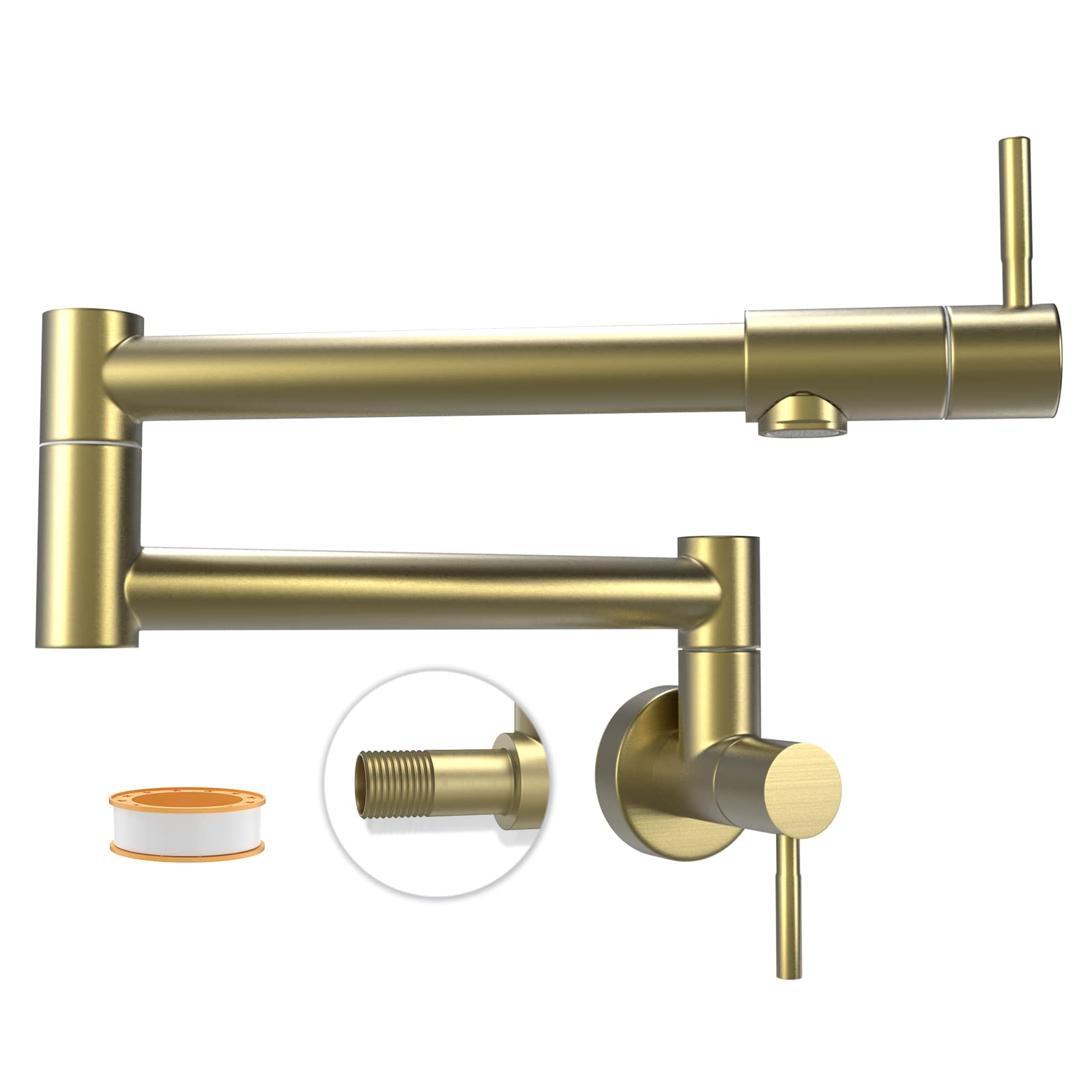 Gowin Gold Pot Filler Wall Mount Faucet, Brushed Gold, 1.8Gpm Aerator, 19" Reach, 3-Year Limited