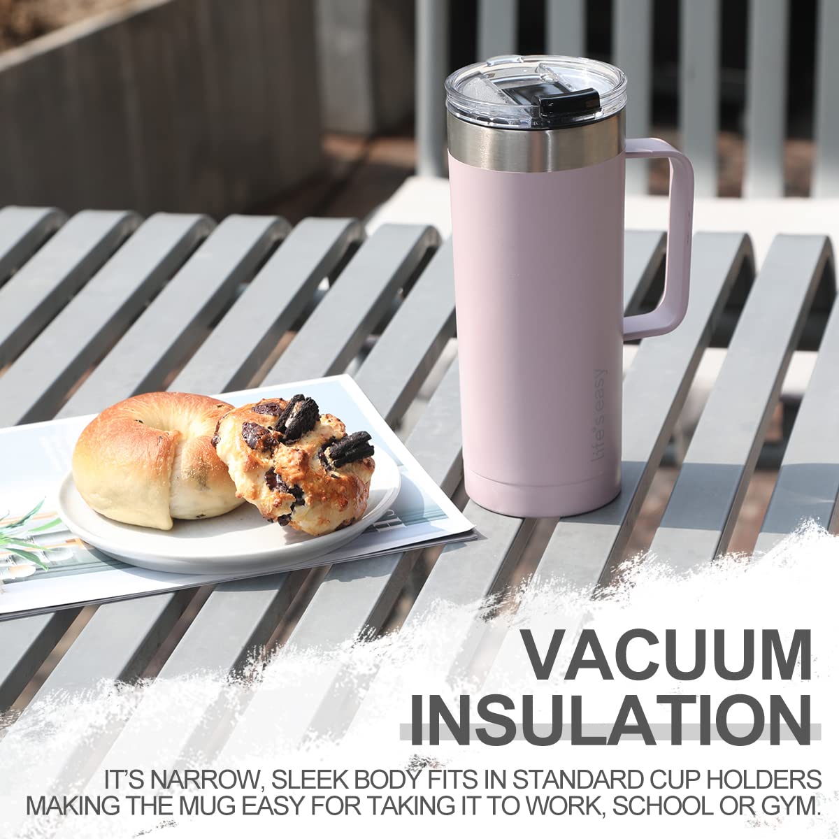 Life'S Easy 20Oz Stainless Steel Mug W/Handle - Double Wall Insulated Travel Tumbler W/Flip Lid