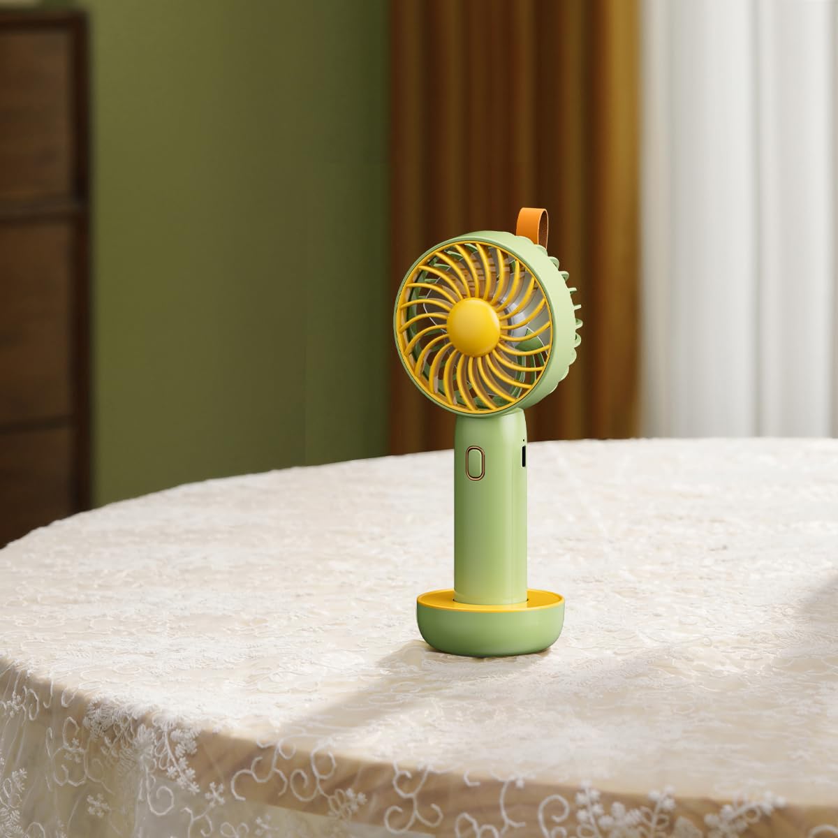 Retro Portable Fan, Mini Personal Handheld And Desktop With Base, 3 Powerful Speed, Usb Rechargeable - Koospark