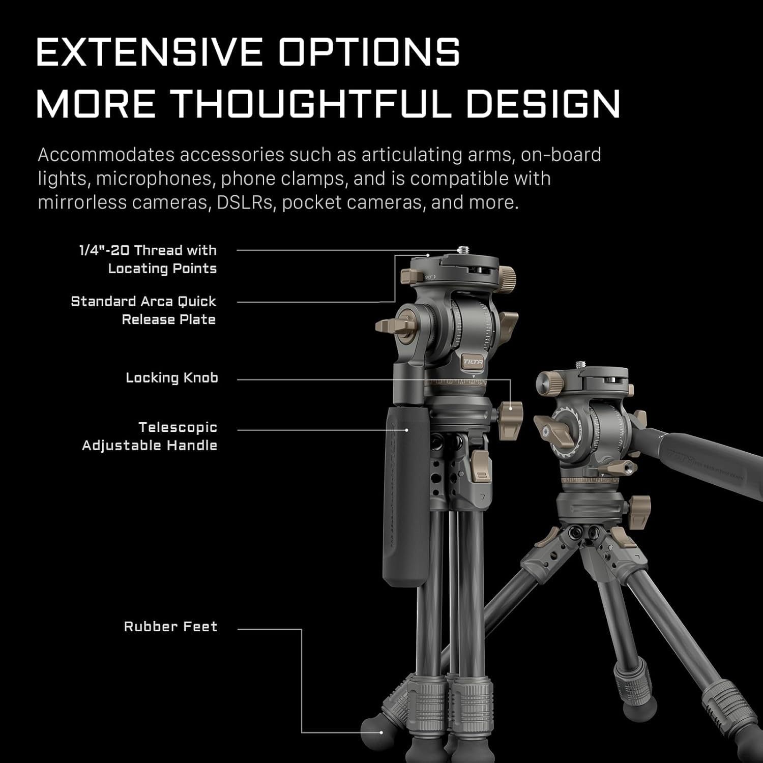 Tilta Vt03 Tabletop Video Fluid Head With 1-Stage Carbon Fiber Tripod Legs (3Kg) (Space Gray)
