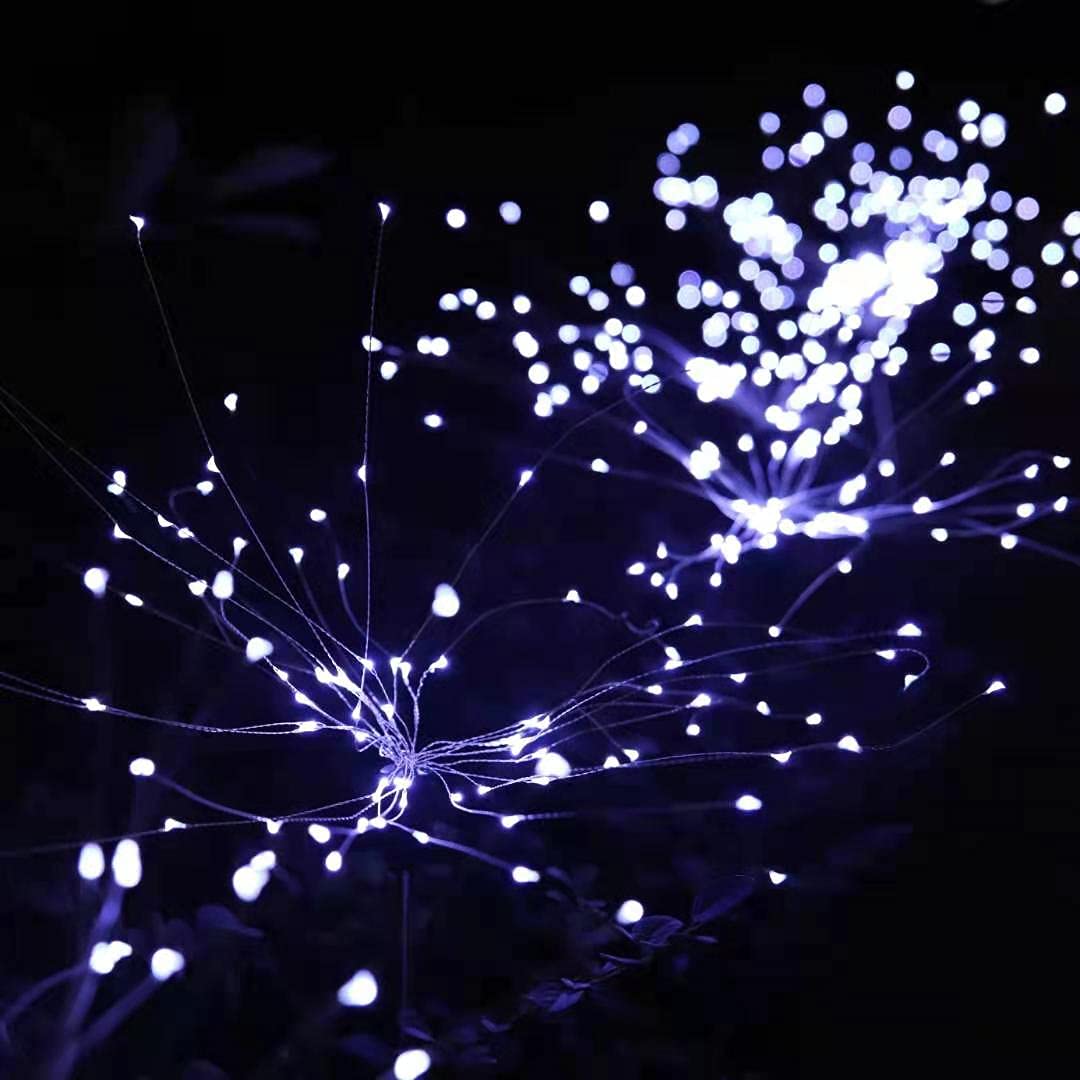 Qhqsqc Solar Fireworks Lights Tree, 2 Pack  8 Flash Modes 120 Led- Powered 40 Copper Wires String Landscape Light, Diy Lights For Aisle Backyard Parterre Fence And Christmas Decoration (Cold White)