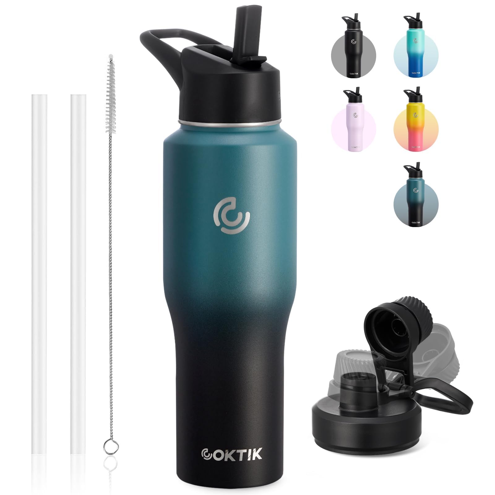 Coktik Water Bottle Insulated, 32 Oz Water Bottles Straw Lid, Spout Lid, Cold For 36 Hrs