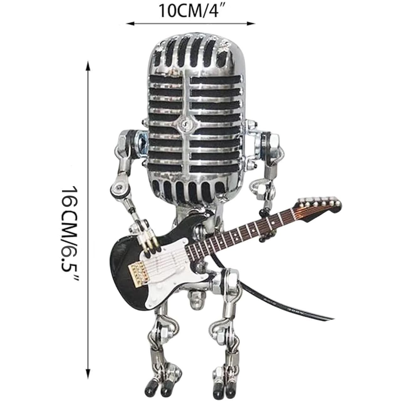 Xmpmrb Xmpmrp Vintage Microphone Robot Lamp, Metal Microphone Robot Lamp With Mini Guitar, Vintage Light Home Decor Nightstand Desk Lamps For Bedroom, Bar, Restauran (Black)