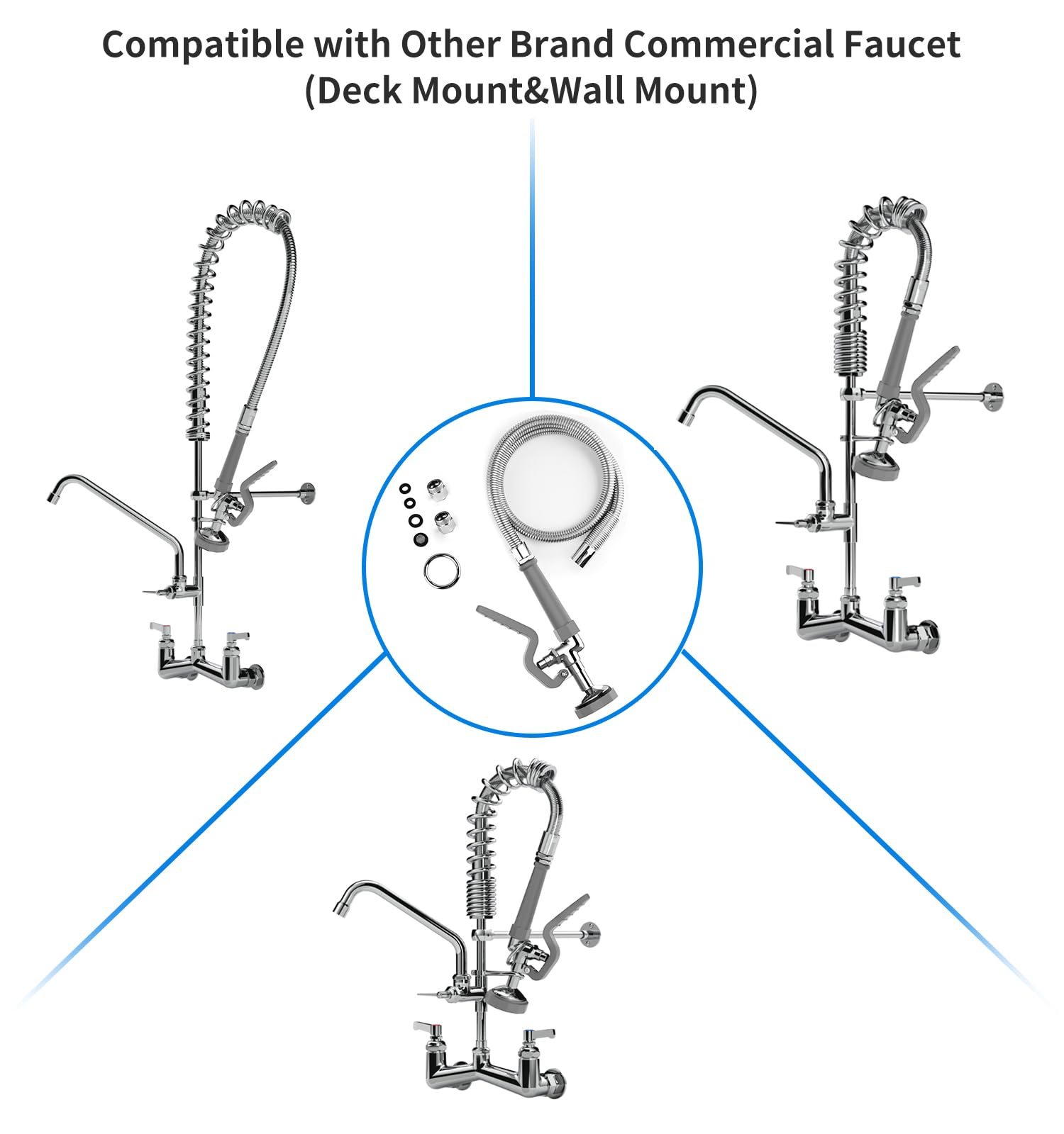Fauaid Pre Rinse Spray Valve With 45” Stainless-Steel Pre Rinse Hose,1.42 Gpm Pre Rinse Sprayer Commercial Sink Sprayer With Ergonomic Handle Commercial Faucet Parts,Fit For Dish Washing Sprayer(Gray)