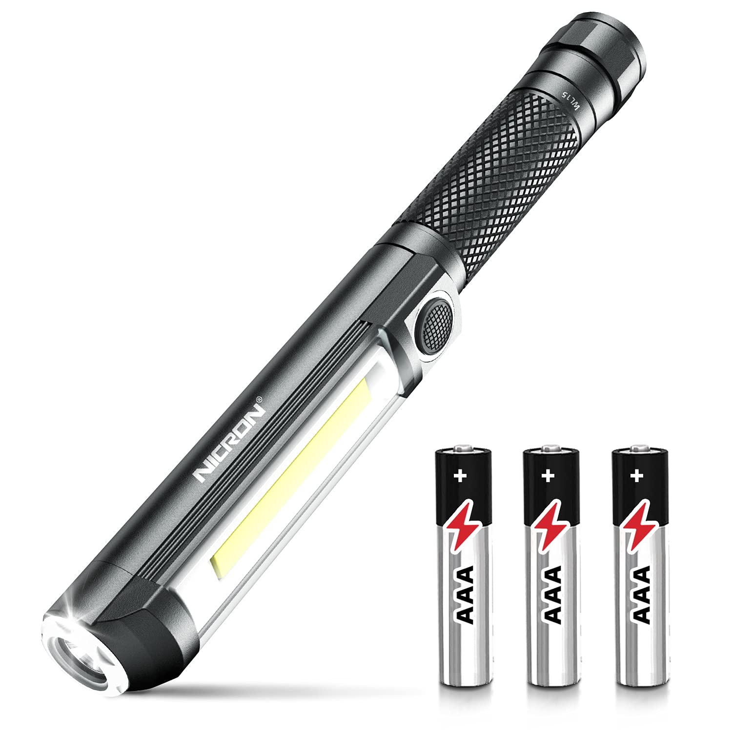 Nicron Worklight Flashlight Pocket Cob Magnetic Base Work Light, 500 Lumens Inspection Pen Light 5 Modes Led Flood Beam Wl15 Handheld Led Flashlight 3Aaa For Car Repair, Household And Outdoor Use