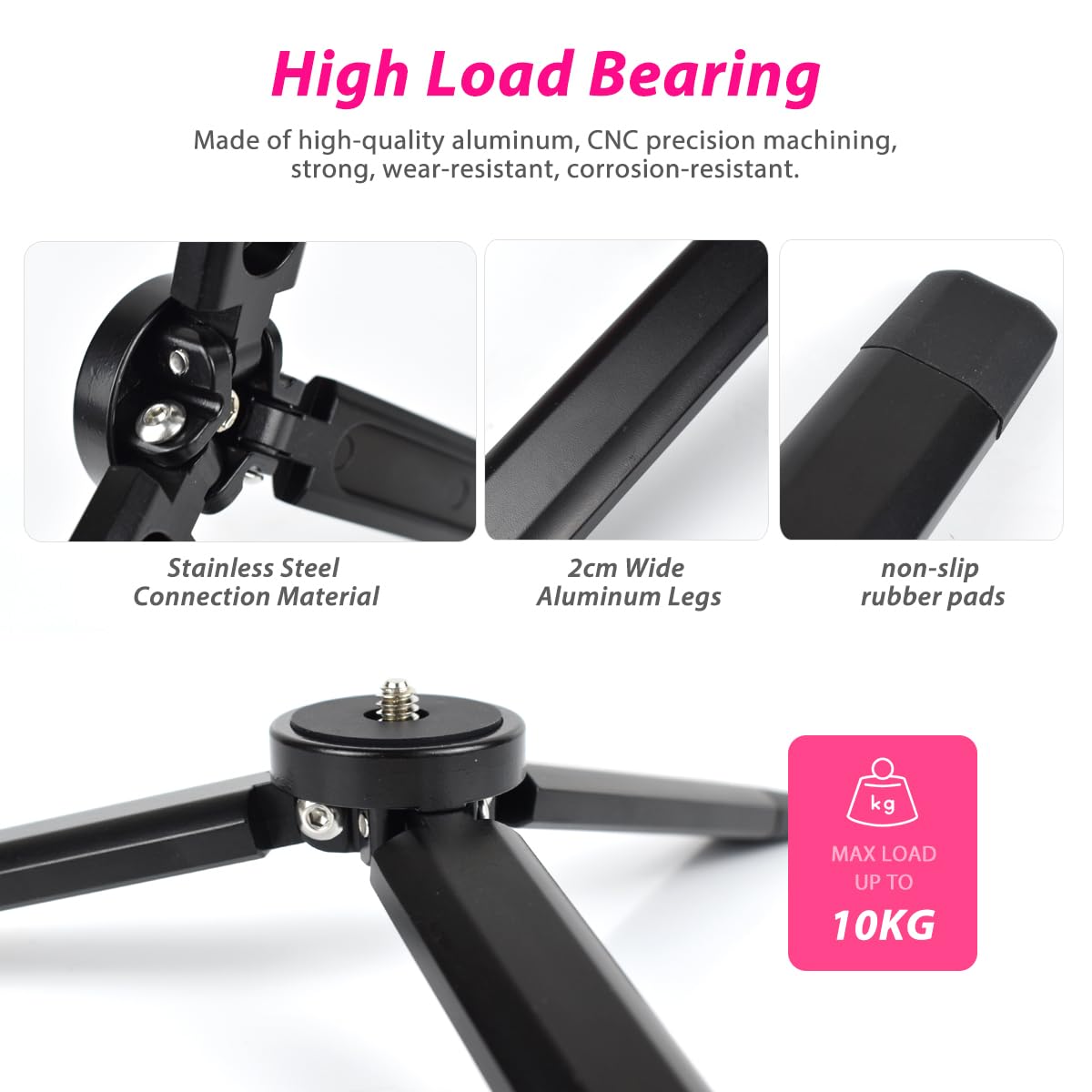Akeipho Aluminum Mini Tripod, Desktop Tabletop Tripod Stand For Dslr Cameras, Zhiyun Smooth, Dji Ronin Sc/Rs3 Mini,Osmo Mobile,Moza Mini,Gimbal Handle Tripod (Level Fixed)