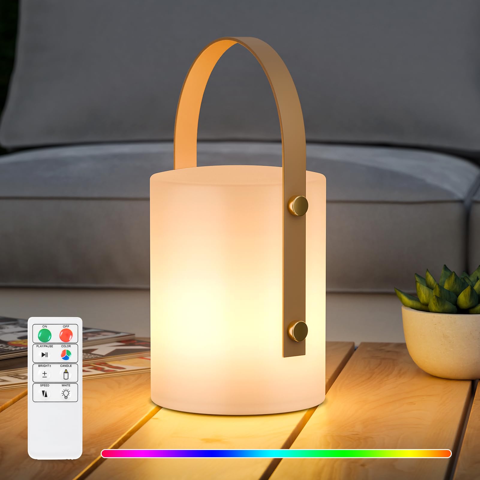 Uuffoo Outdoor Cordless Table Lamp Led Lantern Shower Lamp, Dimmable Rgb And Warm White For Patio, Camping, Restaurant, Bathroom