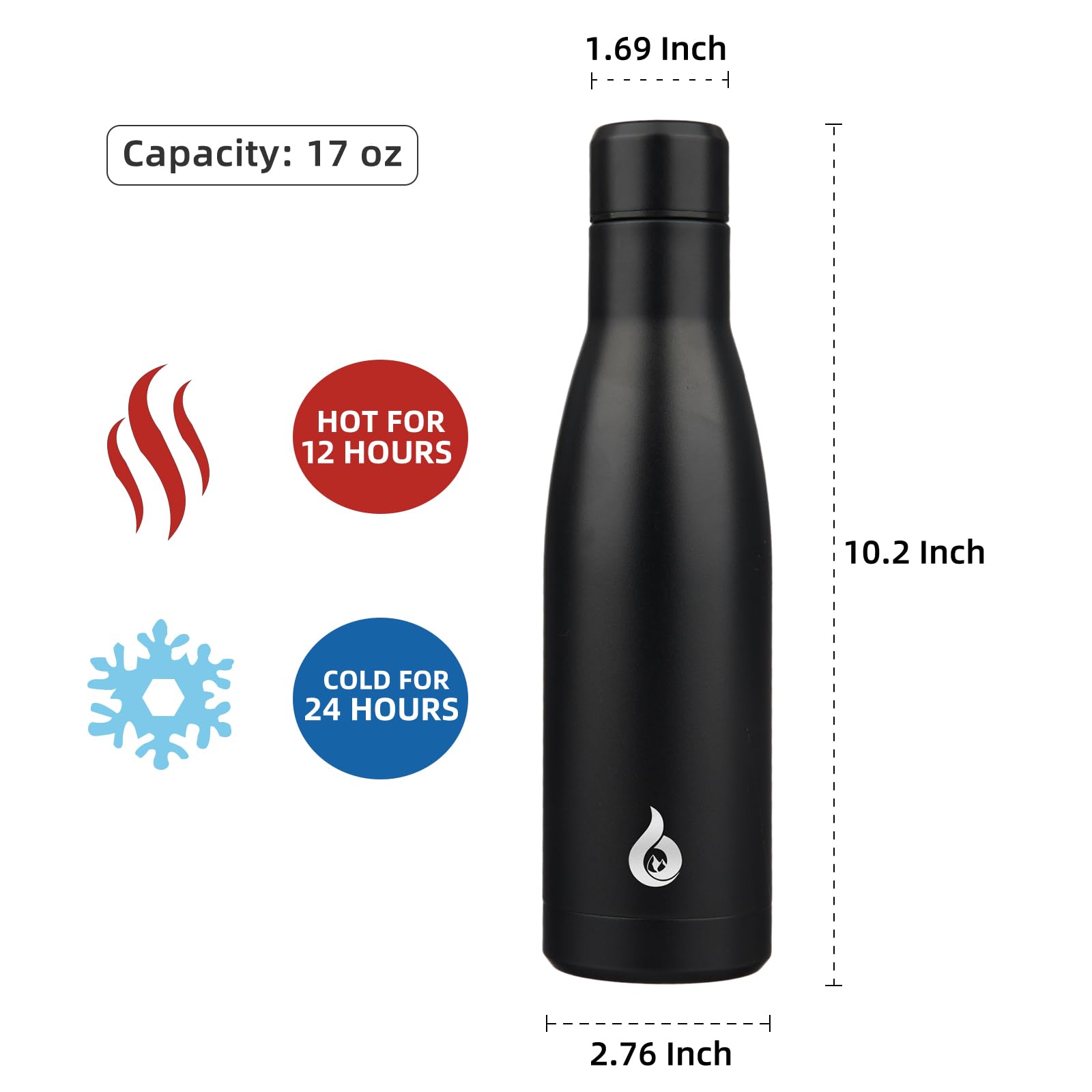 Bjpkpk Insulated Water Bottle 17Oz Stainless Steel Water Bottles Dishwasher Safe Metal Thermos Keep