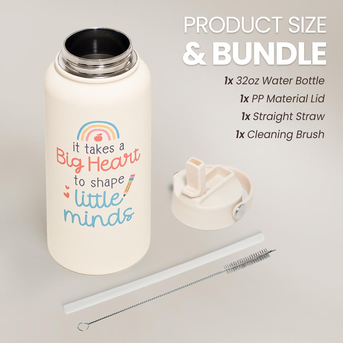 Sandjest Teacher Appreciation - It Takes A Big Heart To Shape Little Minds Water Bottle 32Oz