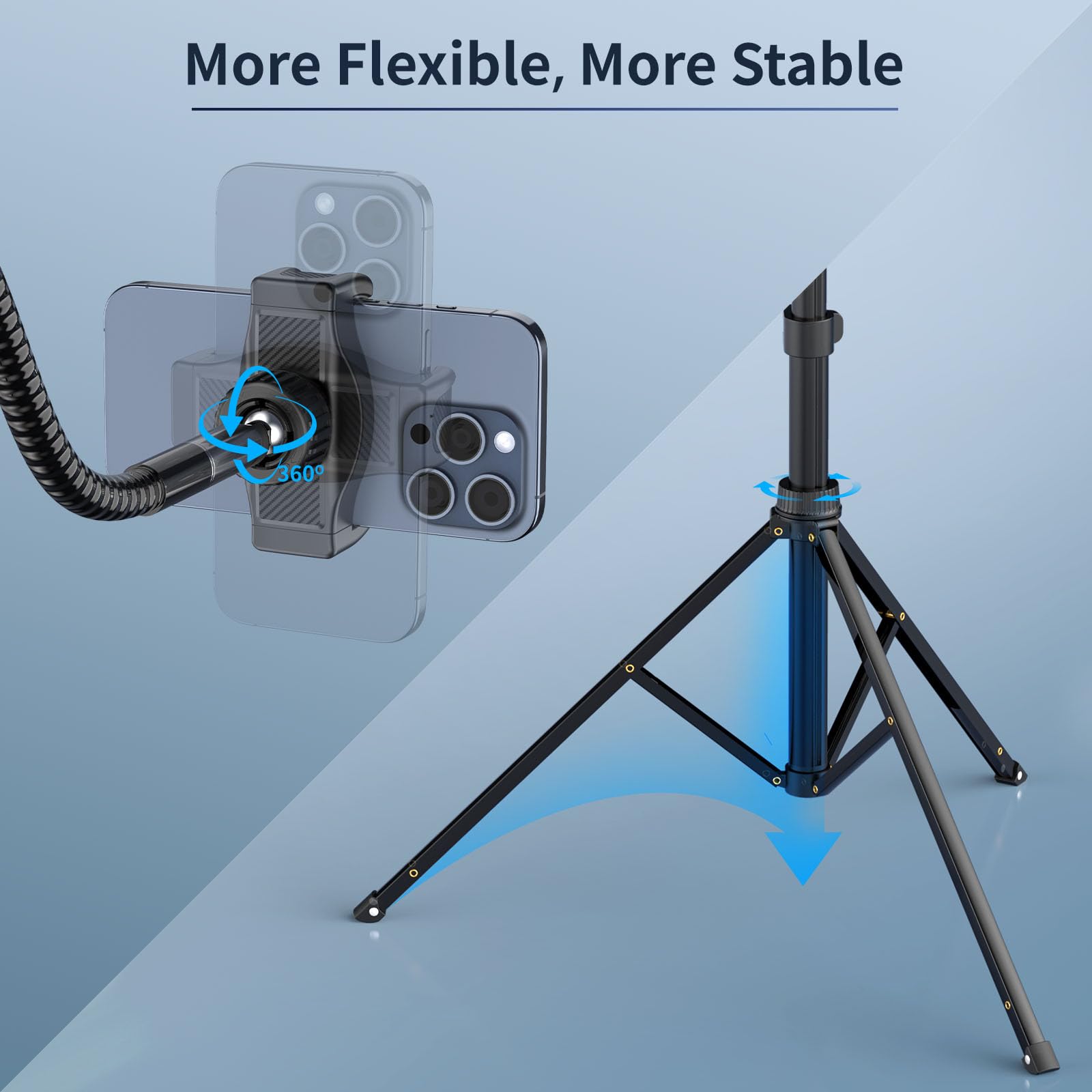 Vimose Tall Phone Tripod, 86" Flexible Phone Stand With 15" Gooseneck And Remote, Overhead Tripod For Iphone, Heavy Duty Stable Stand & Selfie Stick For Recording, Live Streaming, Cooking, Vlogging, Fitness