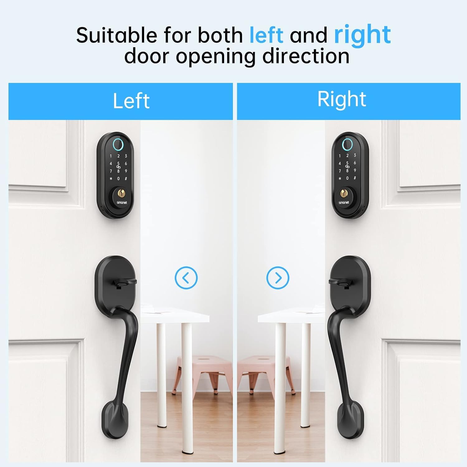 Smonet Keyless Entry Door Lock Handle: Smart Front Door Lock Set, Alexa Deadbolt Locks Front Door Handle, Bluetooth Digital Keypad Lock Black