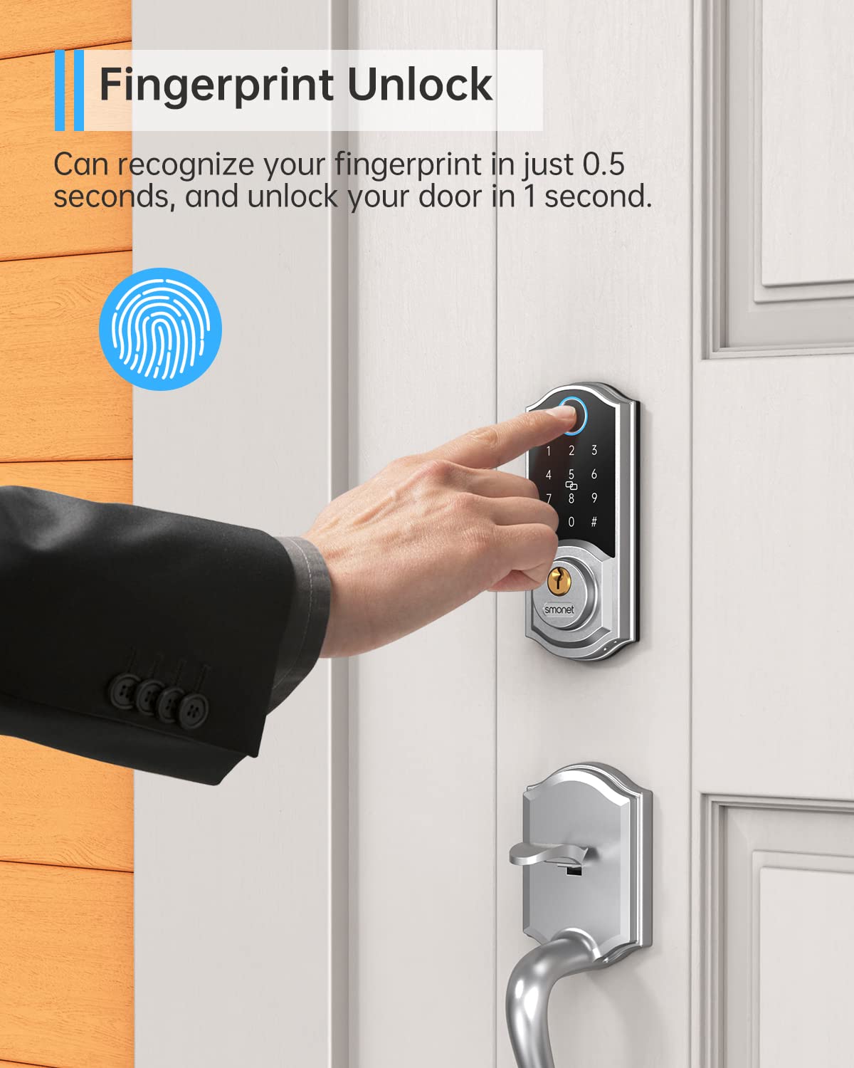 Smonet Smart Deadbolt,Keyless Entry Fingerprint Door Lock, 8-In-1 Smart Locks For Front Door With App Passcode Code Digital Bluetooth For Home