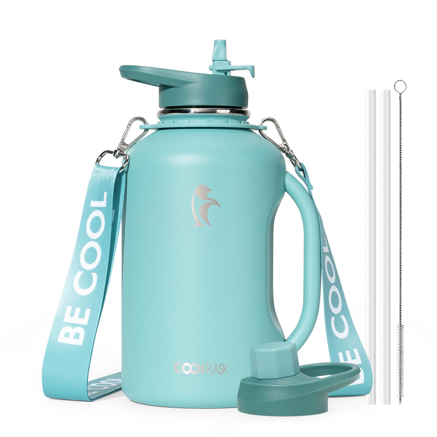 Coolflask Half Gallon Water Bottle Insulated, 64 Oz Insulated Stainless Steel Water Jug