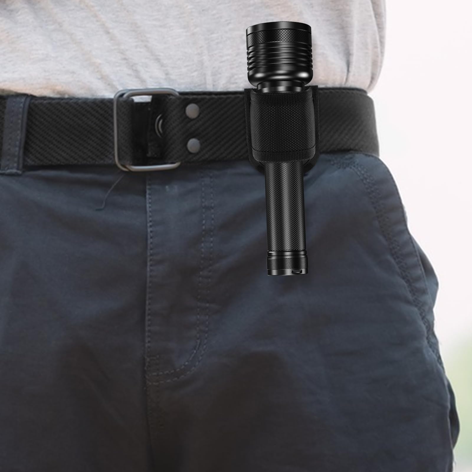 Kalione 1 Pack Tactical Flashlight Holster - Open Top, Compact, D Cell Flashlight Pouch - Nylon Light Holder